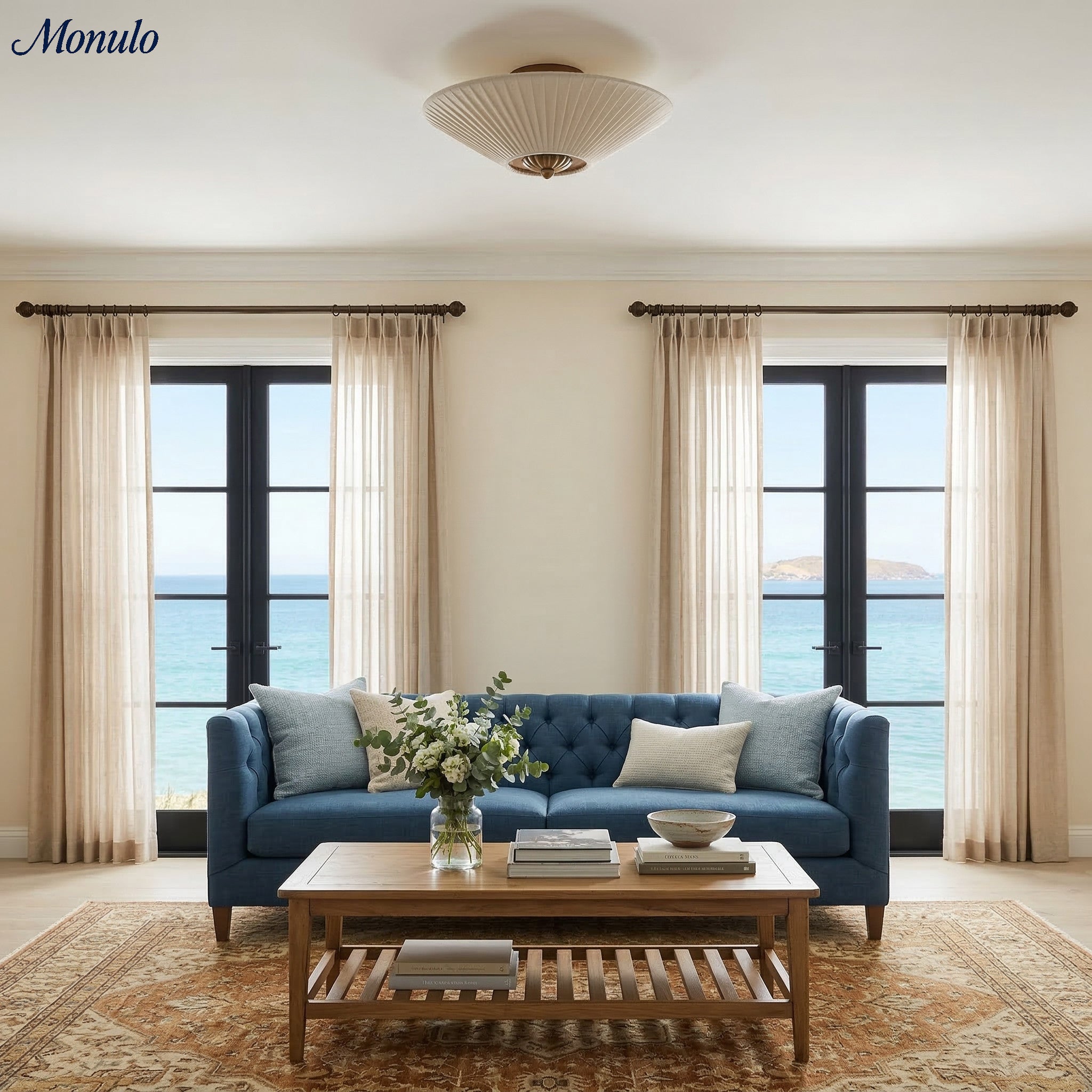Semi-Flush Ceiling Lamp Metal Fabric Shade Streamlined Design Contemporary Lighting Living Room Bedroom Scandinavian Interior Vintage Details - Lamylie