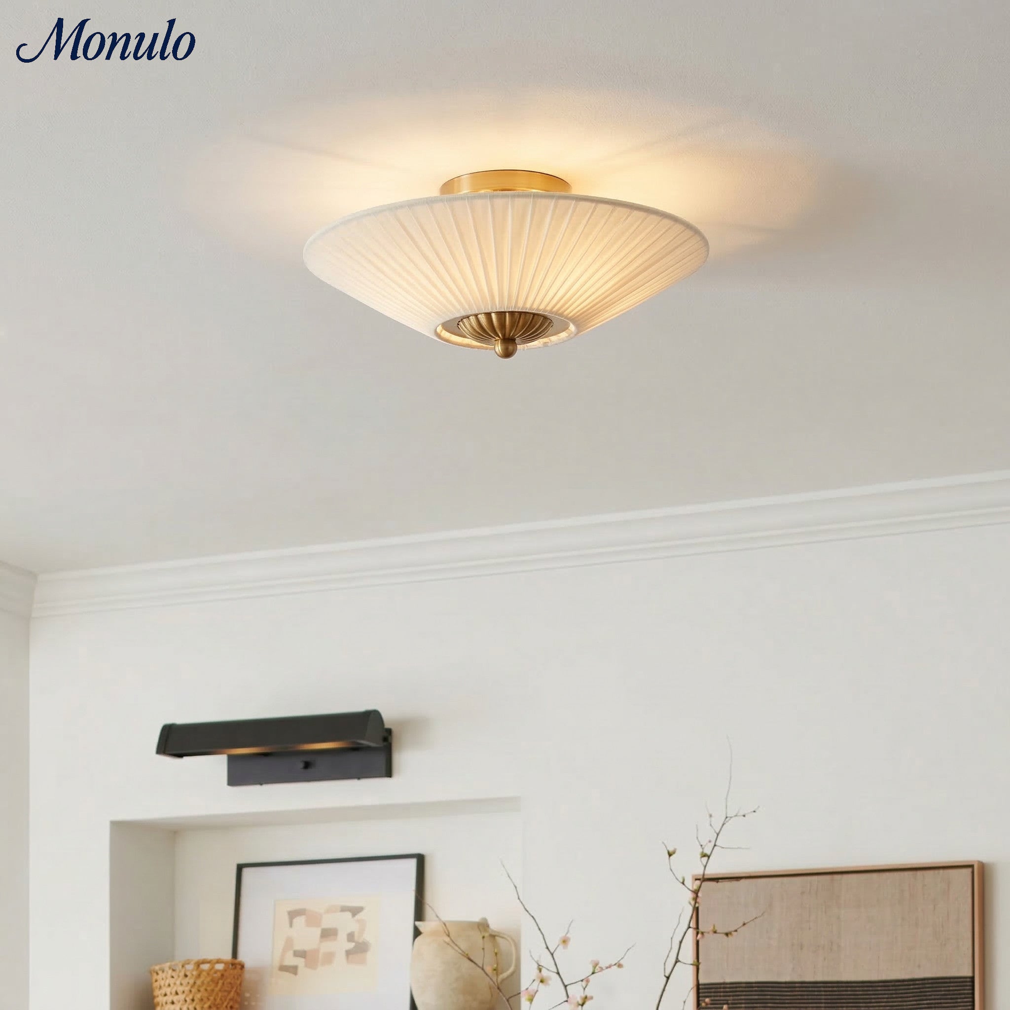 Semi-Flush Ceiling Lamp Metal Fabric Shade Streamlined Design Contemporary Lighting Living Room Bedroom Scandinavian Interior Vintage Details - Lamylie