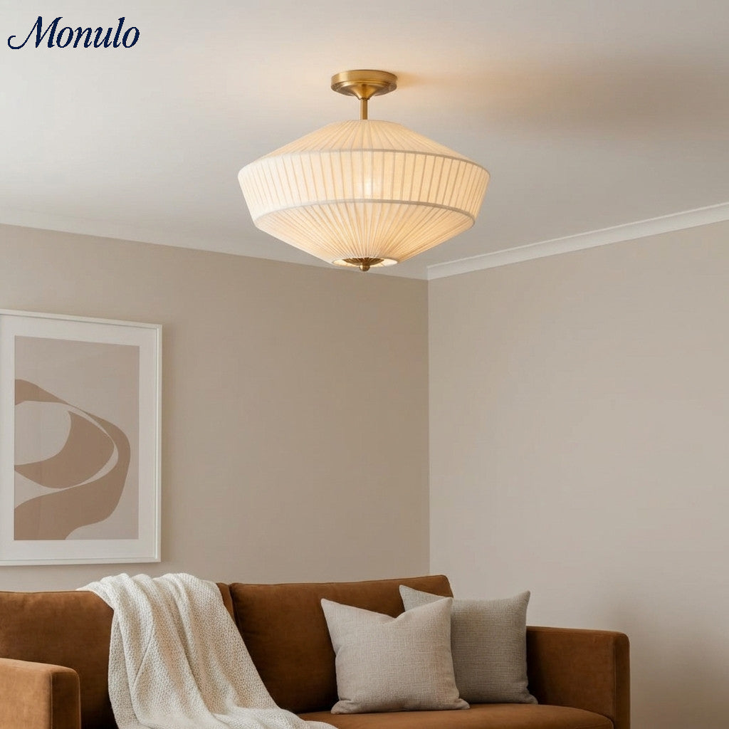 Semi-Flush Ceiling Lamp Metal Fabric Shade Streamlined Design Contemporary Lighting Living Room Bedroom Scandinavian Interior Vintage Details - Lamylie