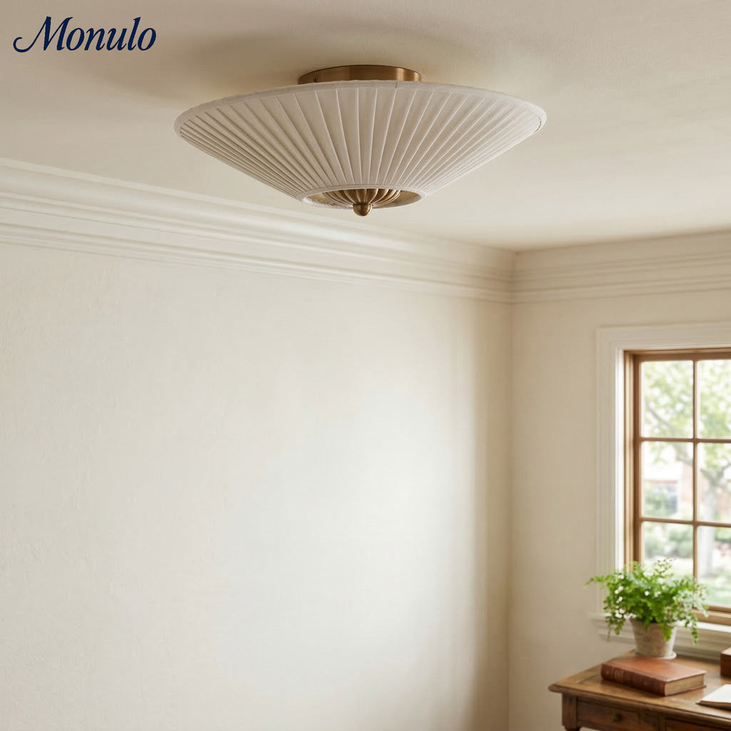 Semi-Flush Ceiling Lamp Metal Fabric Shade Streamlined Design Contemporary Lighting Living Room Bedroom Scandinavian Interior Vintage Details - Lamylie