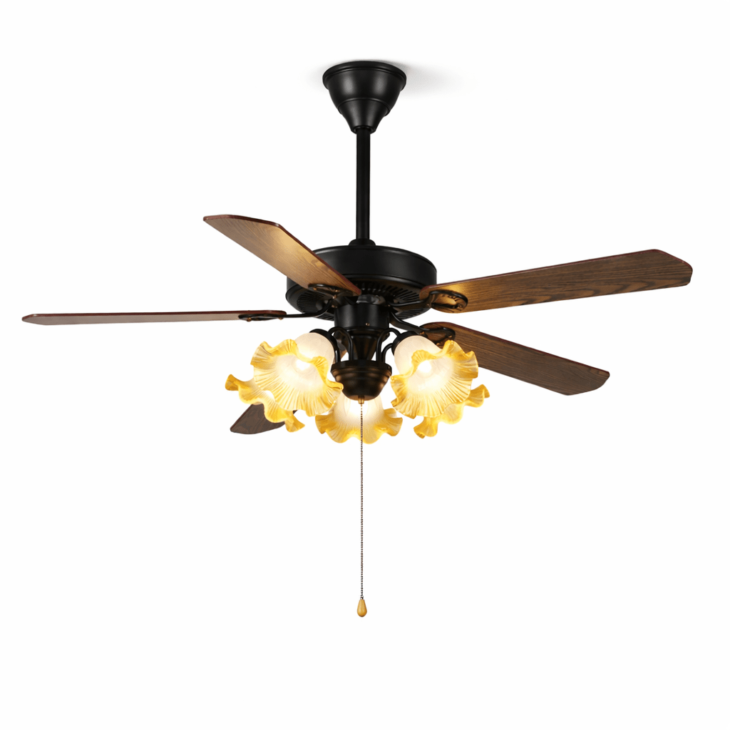 Stropní ventilátor Theodore Vintage s osvětlením — retro design s dálkovým ovladačem s funkcí stmívání – Lamylie