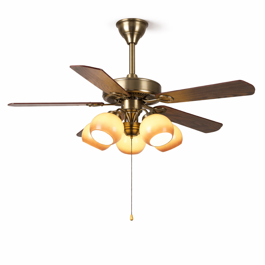 Stropní ventilátor Theodore Vintage s osvětlením — retro design s dálkovým ovladačem s funkcí stmívání – Lamylie