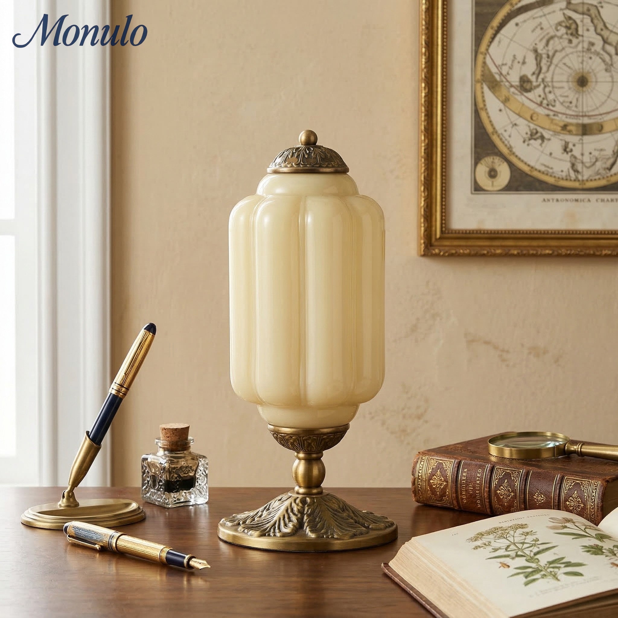 Glass Table Lamp with Scallop Design Vintage Style Bedroom Living Room Accent Lighting Black Brass Frosted Glass - Lamylie