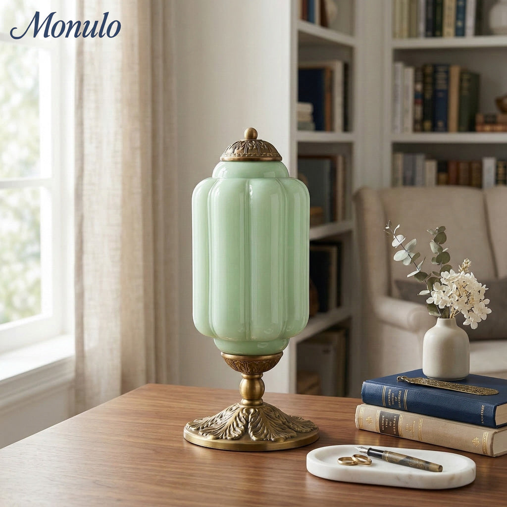 Glass Table Lamp with Scallop Design Vintage Style Bedroom Living Room Accent Lighting Black Brass Frosted Glass - Lamylie