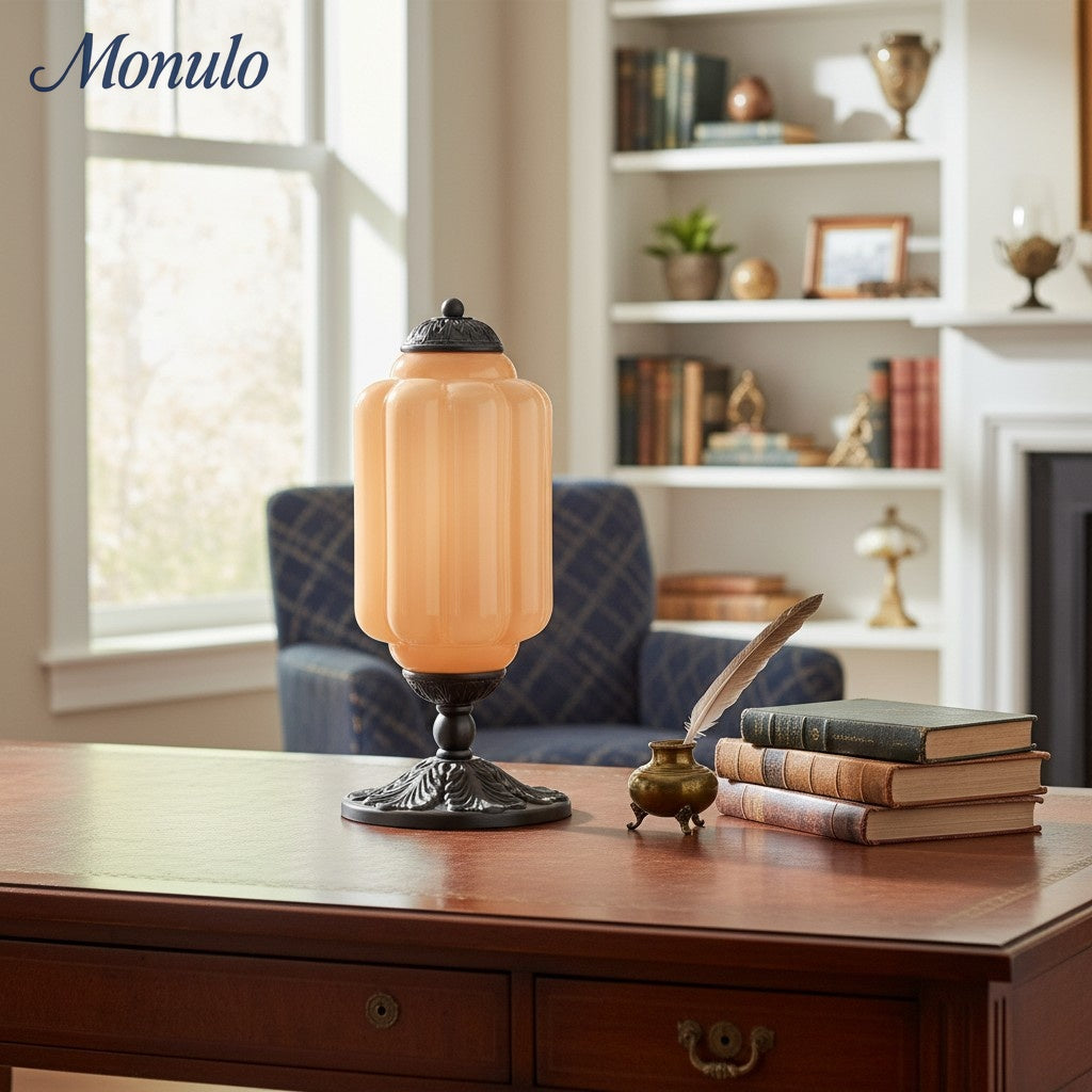 Glass Table Lamp with Scallop Design Vintage Style Bedroom Living Room Accent Lighting Black Brass Frosted Glass - Lamylie