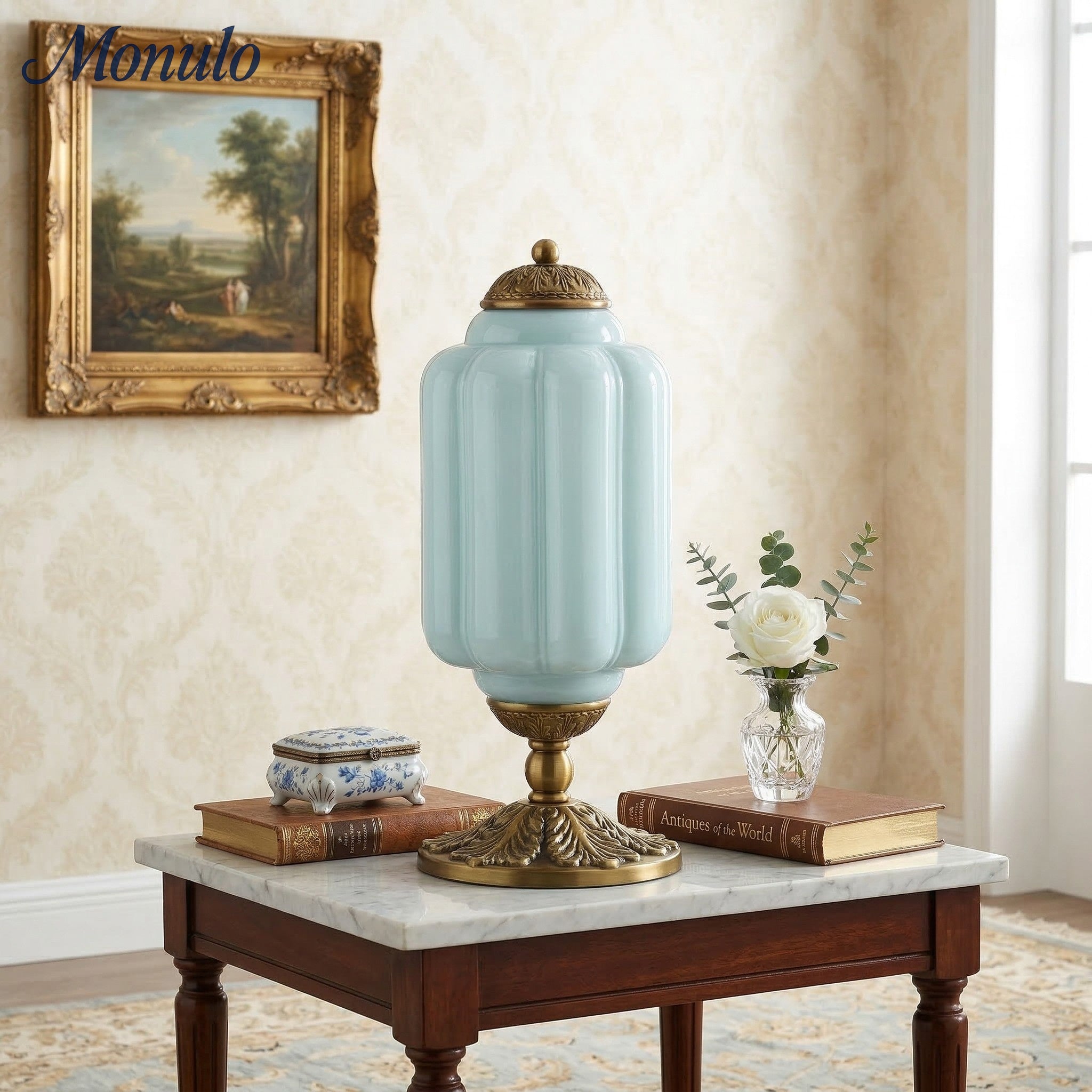 Glass Table Lamp with Scallop Design Vintage Style Bedroom Living Room Accent Lighting Black Brass Frosted Glass - Lamylie