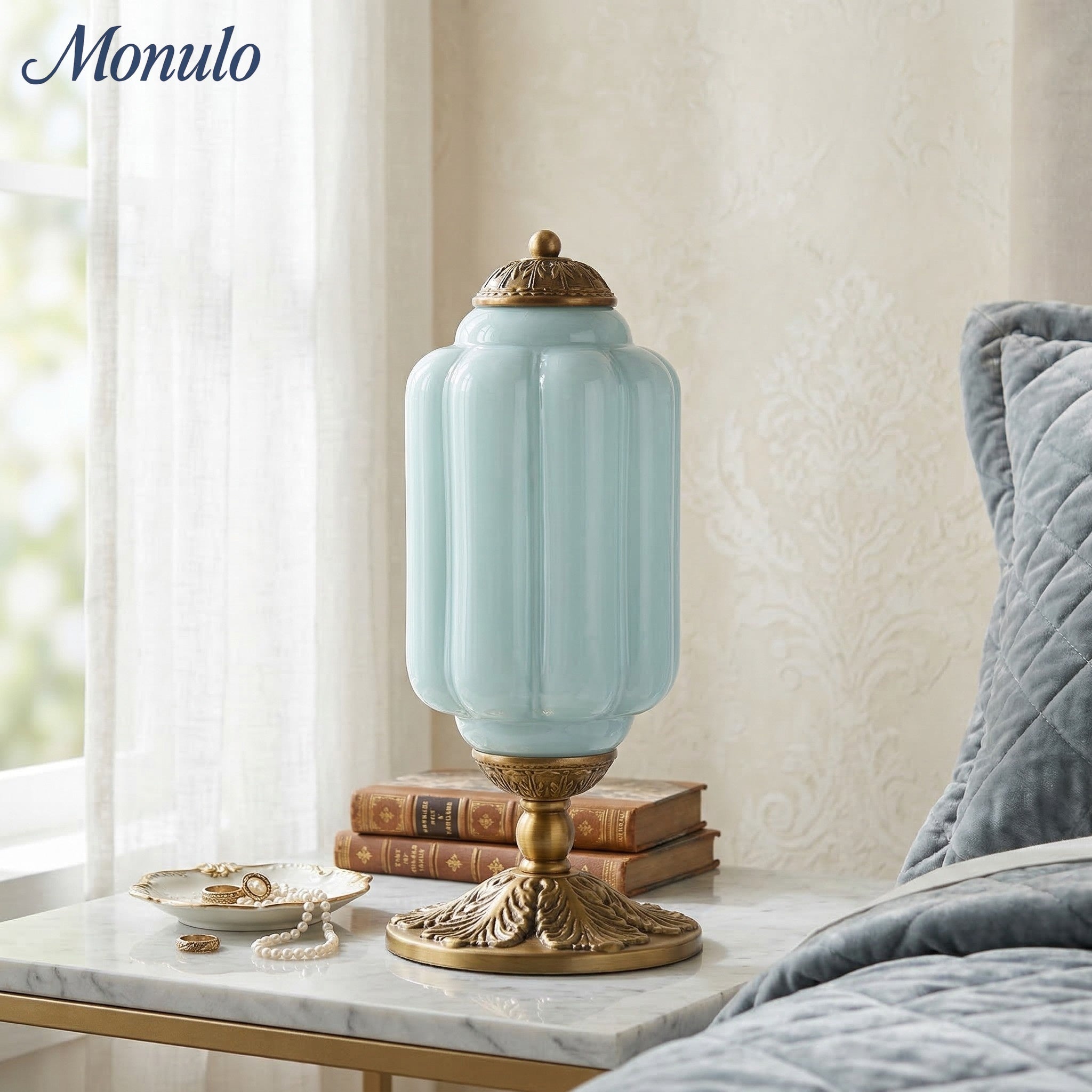Glass Table Lamp with Scallop Design Vintage Style Bedroom Living Room Accent Lighting Black Brass Frosted Glass - Lamylie