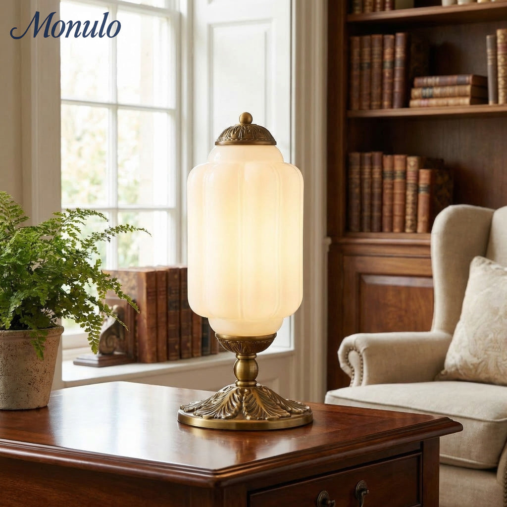 Glass Table Lamp with Scallop Design Vintage Style Bedroom Living Room Accent Lighting Black Brass Frosted Glass - Lamylie