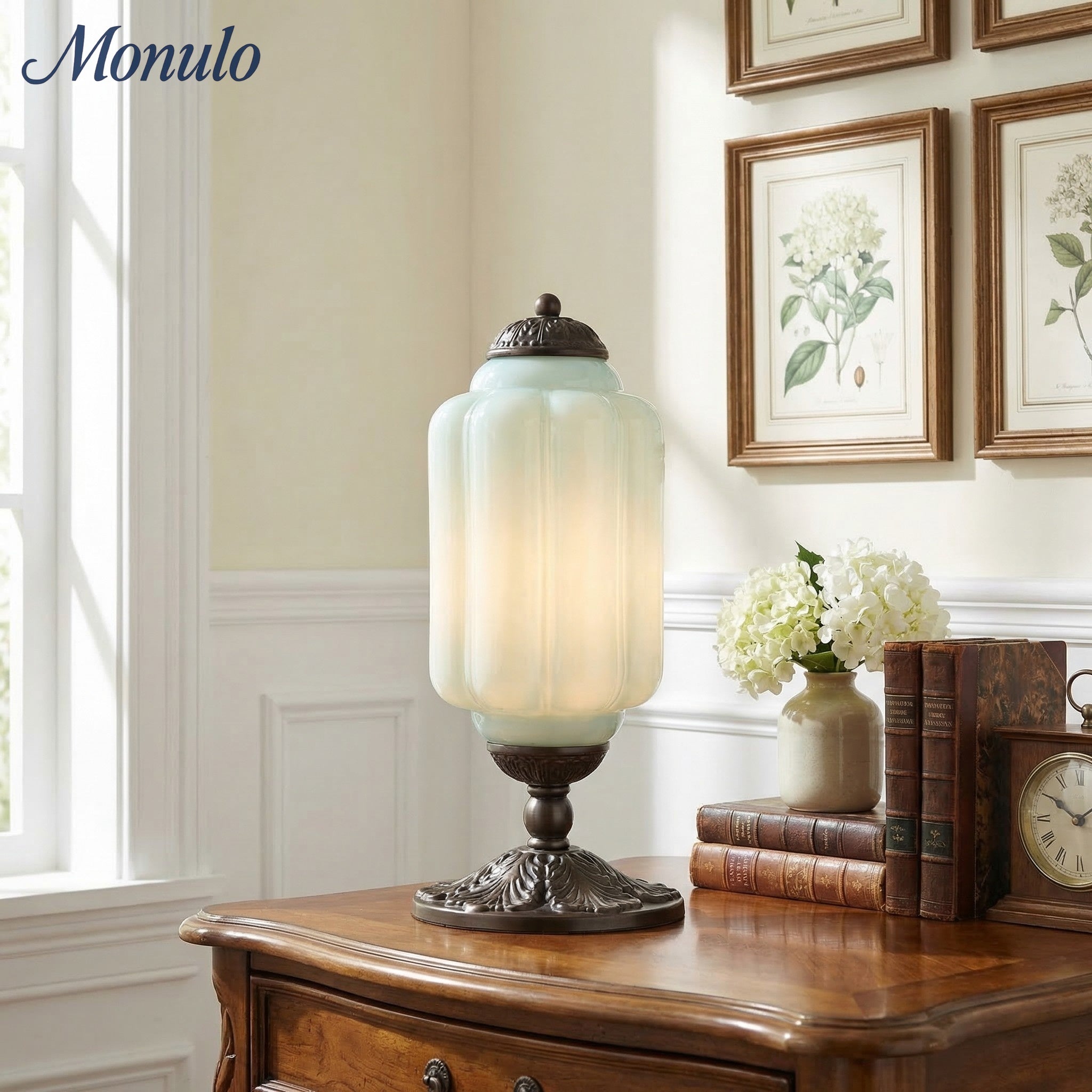 Glass Table Lamp with Scallop Design Vintage Style Bedroom Living Room Accent Lighting Black Brass Frosted Glass - Lamylie
