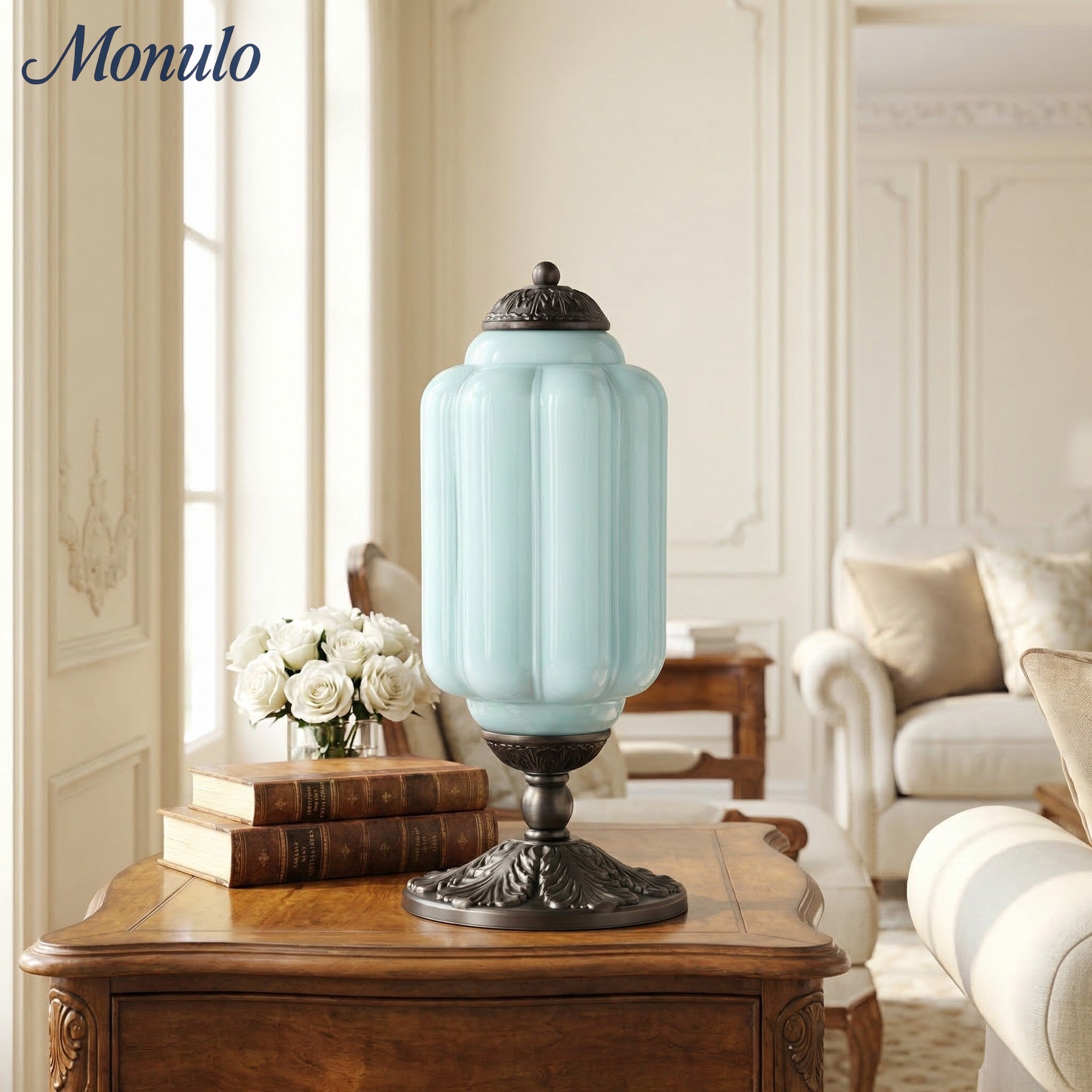 Glass Table Lamp with Scallop Design Vintage Style Bedroom Living Room Accent Lighting Black Brass Frosted Glass - Lamylie