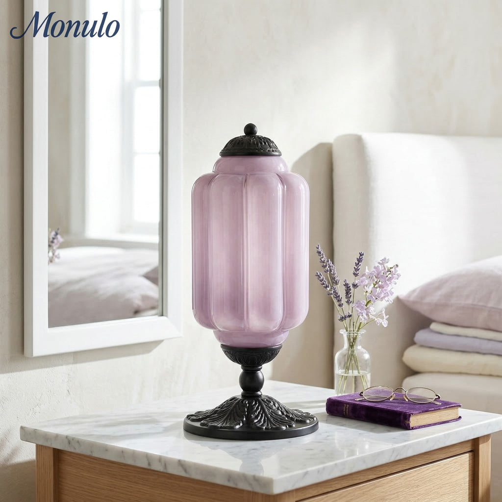 Glass Table Lamp with Scallop Design Vintage Style Bedroom Living Room Accent Lighting Black Brass Frosted Glass - Lamylie