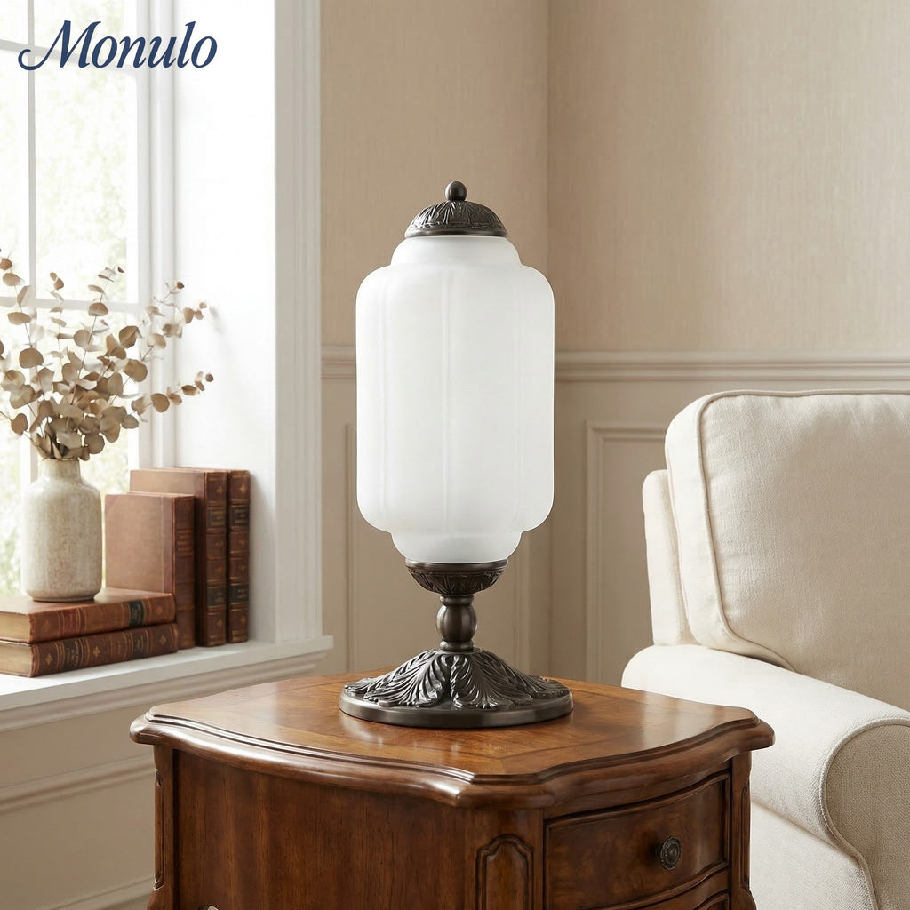 Glass Table Lamp with Scallop Design Vintage Style Bedroom Living Room Accent Lighting Black Brass Frosted Glass - Lamylie