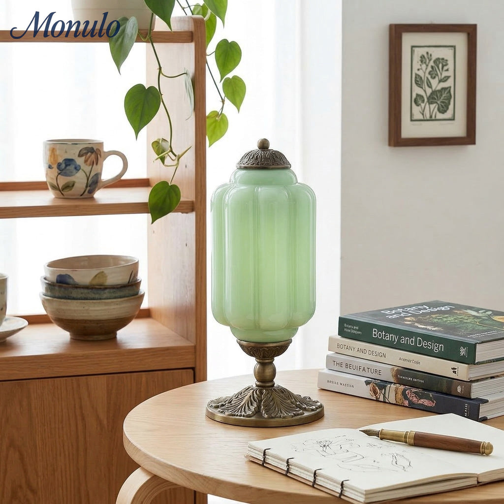 Glass Table Lamp with Scallop Design Vintage Style Bedroom Living Room Accent Lighting Black Brass Frosted Glass - Lamylie