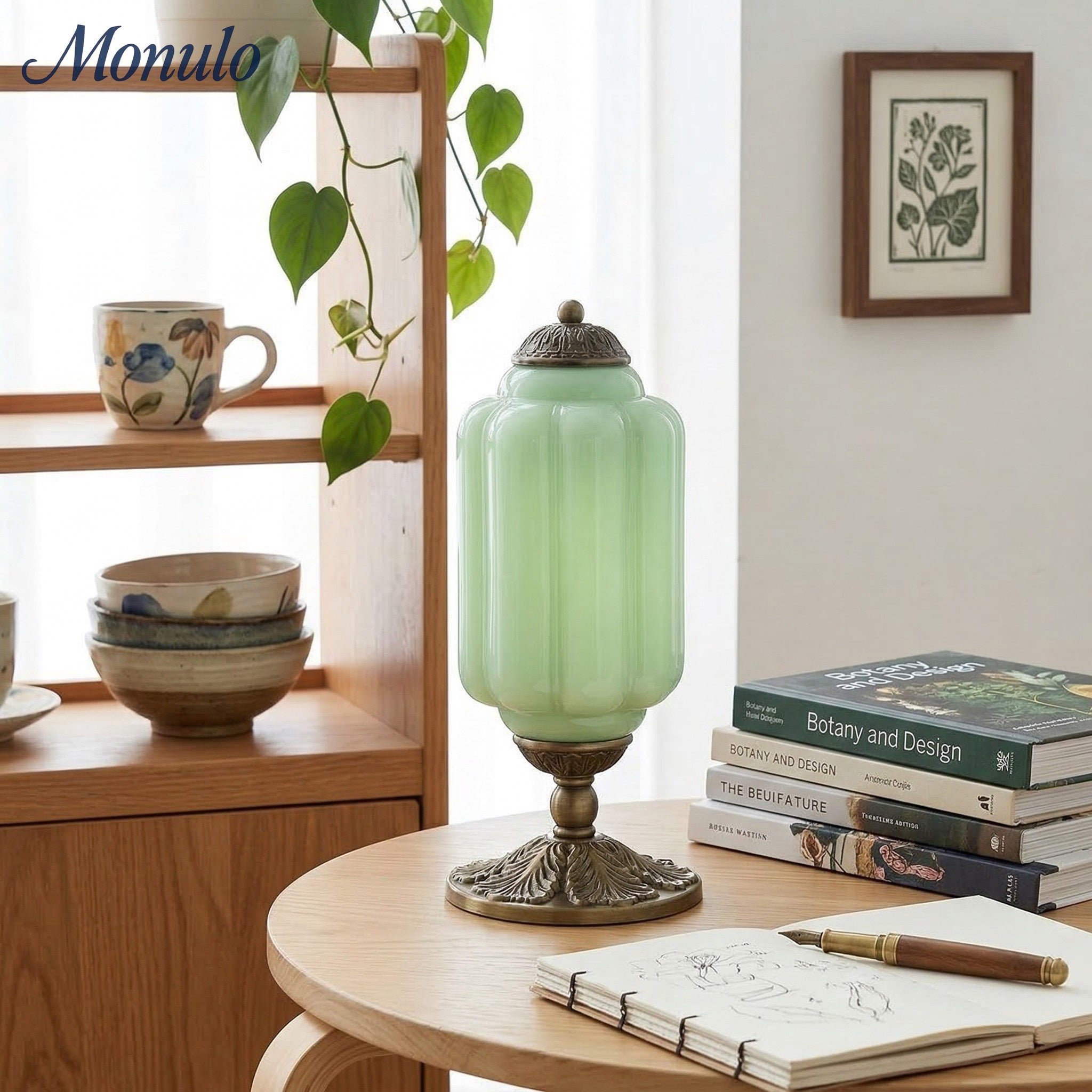 Glass Table Lamp with Scallop Design Vintage Style Bedroom Living Room Accent Lighting Black Brass Frosted Glass - Lamylie