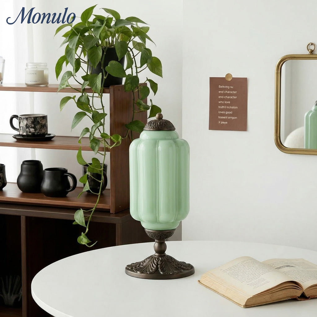 Glass Table Lamp with Scallop Design Vintage Style Bedroom Living Room Accent Lighting Black Brass Frosted Glass - Lamylie