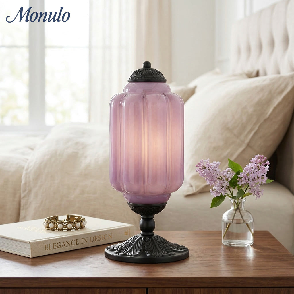 Glass Table Lamp with Scallop Design Vintage Style Bedroom Living Room Accent Lighting Black Brass Frosted Glass - Lamylie