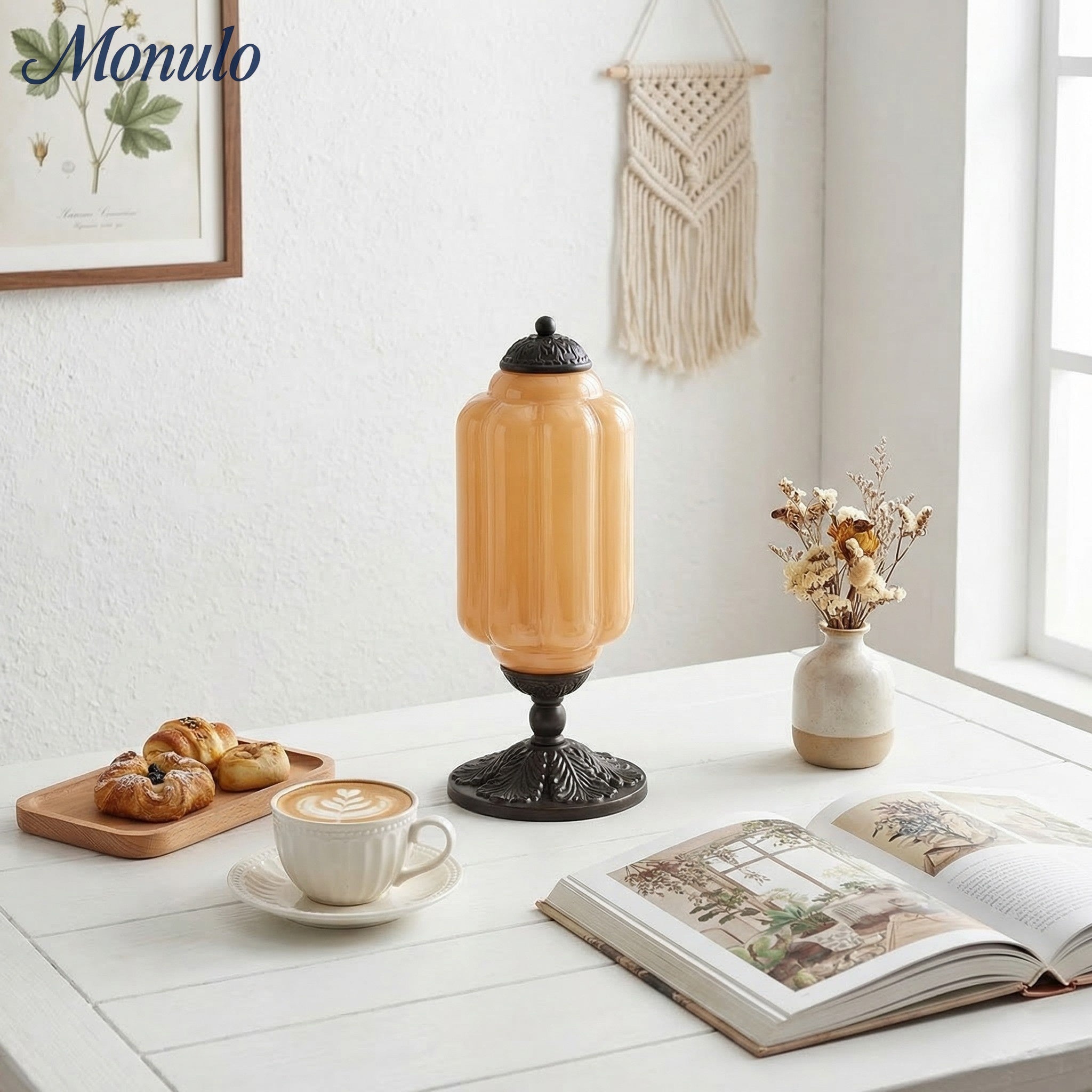 Glass Table Lamp with Scallop Design Vintage Style Bedroom Living Room Accent Lighting Black Brass Frosted Glass - Lamylie