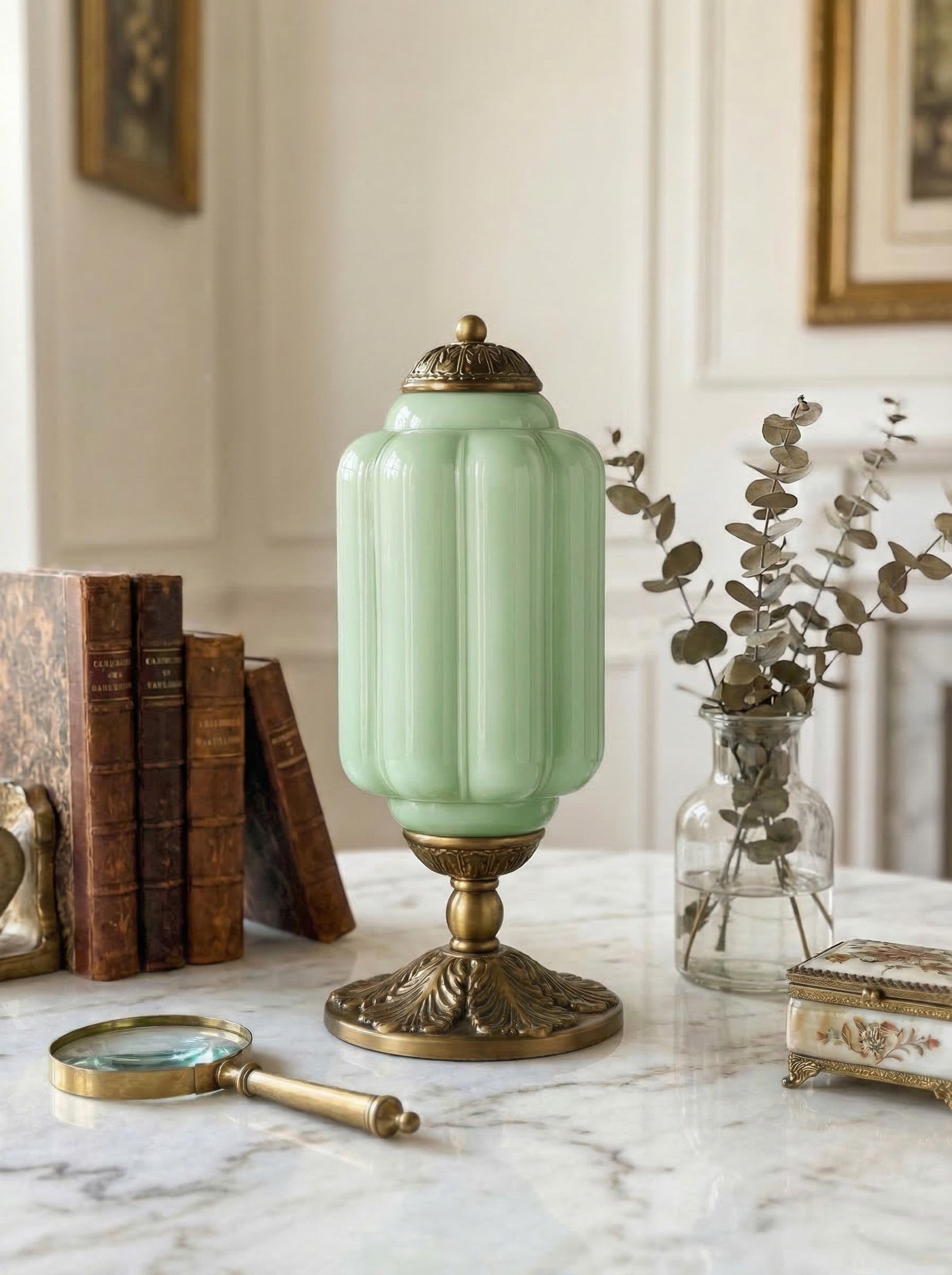 Glass Table Lamp with Scallop Design Vintage Style Bedroom Living Room Accent Lighting Black Brass Frosted Glass - Lamylie