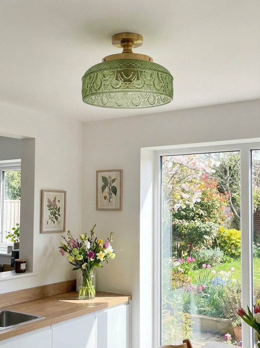 Ribbed Glass Ceiling Lamp with Metal Fixture | Minimalist Lighting for Bedroom and Hallway - Lamylie