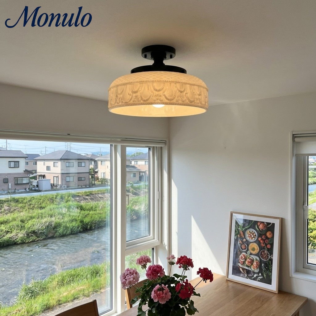 Ribbed Glass Ceiling Lamp with Metal Fixture | Minimalist Lighting for Bedroom and Hallway - Lamylie