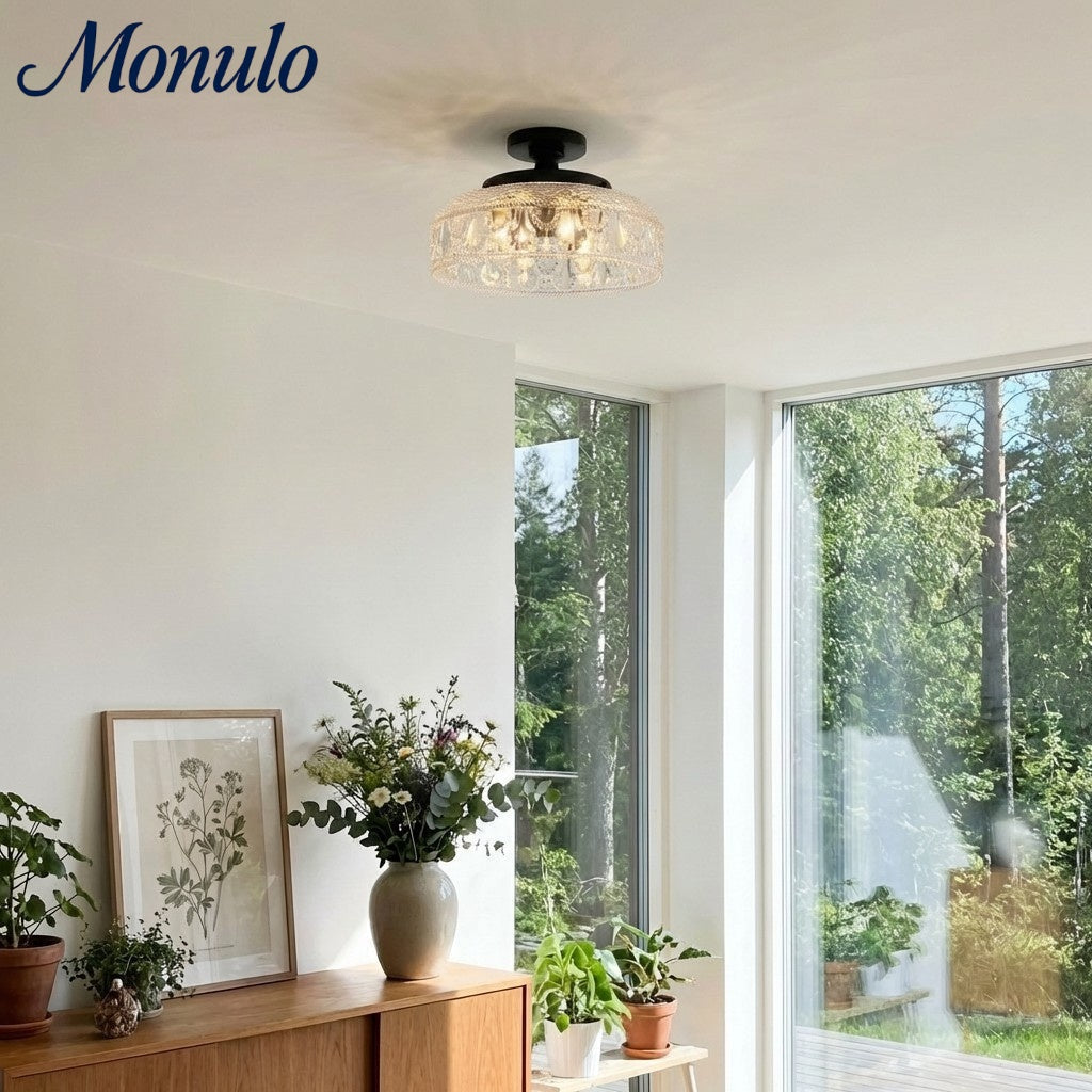 Ribbed Glass Ceiling Lamp with Metal Fixture | Minimalist Lighting for Bedroom and Hallway - Lamylie