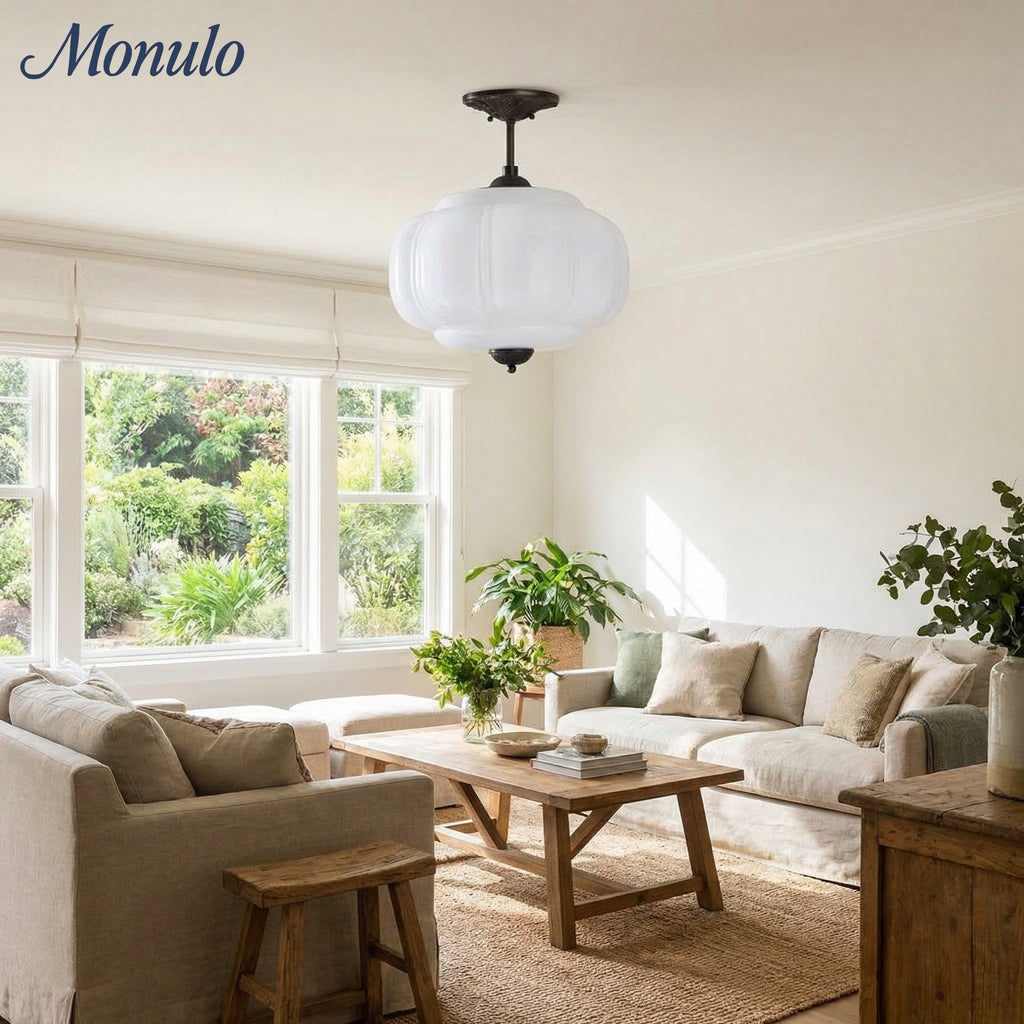 Vintage Milk Glass Pendant Lamp with Wavy Edge | Scandinavian Atmosphere Lighting for Kitchen and Bedroom - Lamylie