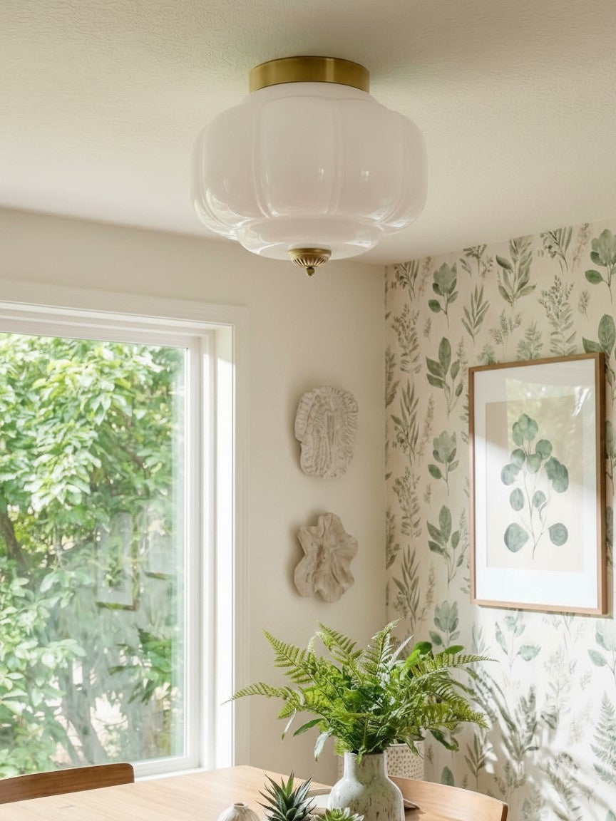 Retro Ceiling Lamp with Milk Glass Shade | Refined Semi-Flush Mount Lighting for Modern Interiors - Lamylie