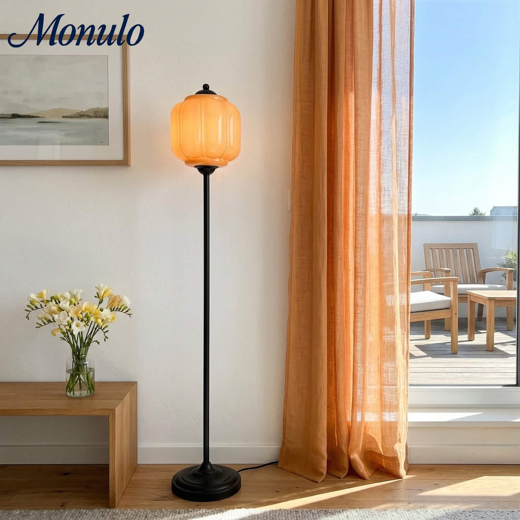 Decorative Glass Pumpkin Floor Lamp Retro Organic Style Living Room Standing Lamp - Lamylie