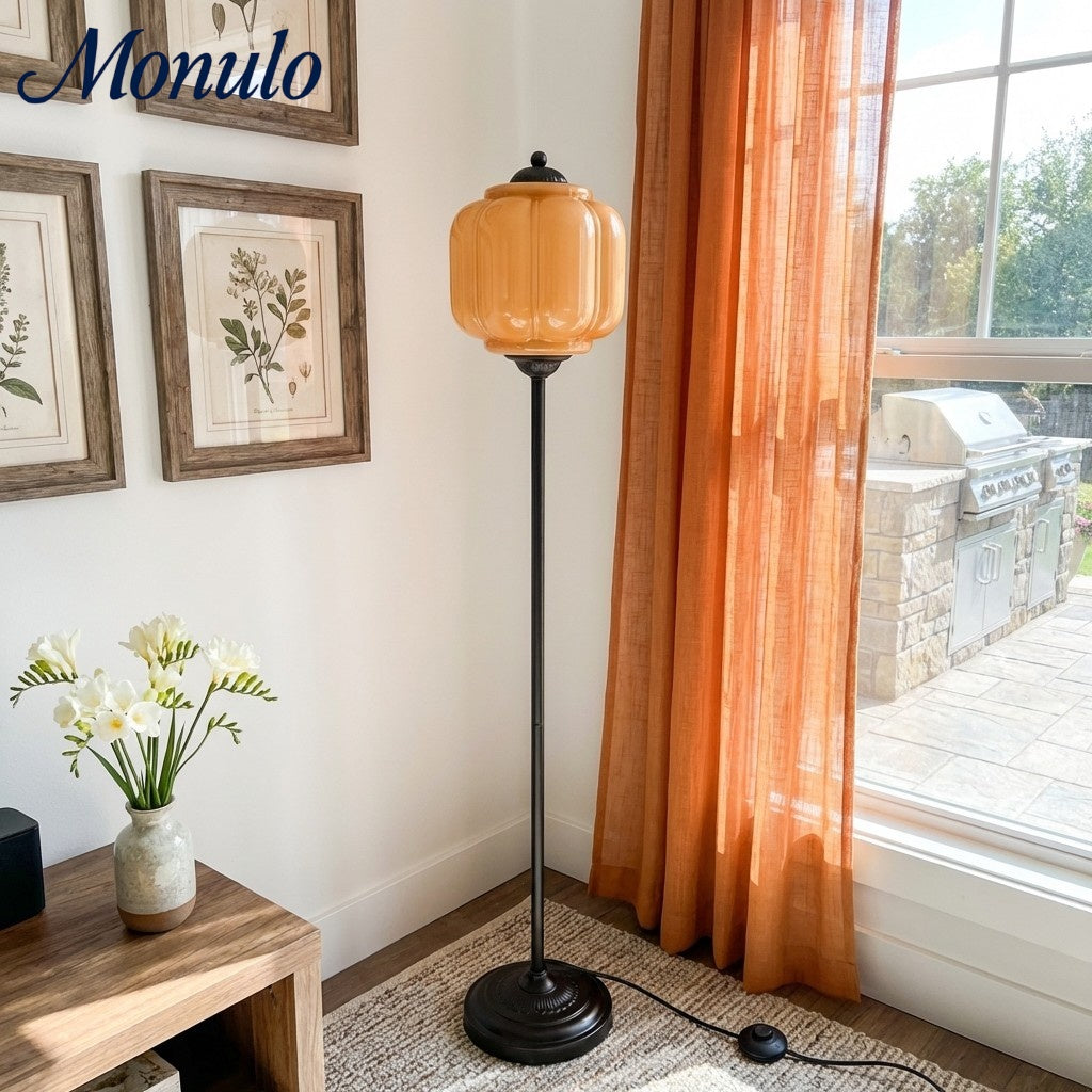 Decorative Glass Pumpkin Floor Lamp Retro Organic Style Living Room Standing Lamp - Lamylie