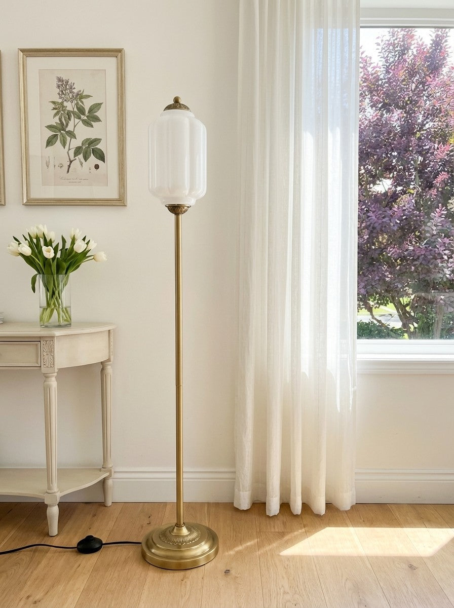 Decorative Glass Pumpkin Floor Lamp Retro Organic Style Living Room Standing Lamp - Lamylie