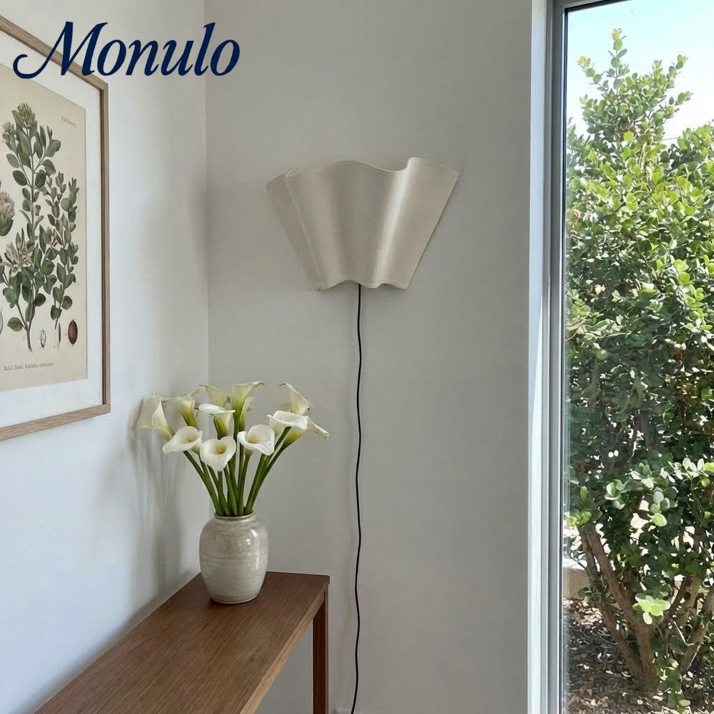Wall Lamp with Scalloped Linen Shade Retro Design Classic Ambient Lighting for Living Room Bedroom Reading Corner - Lamylie