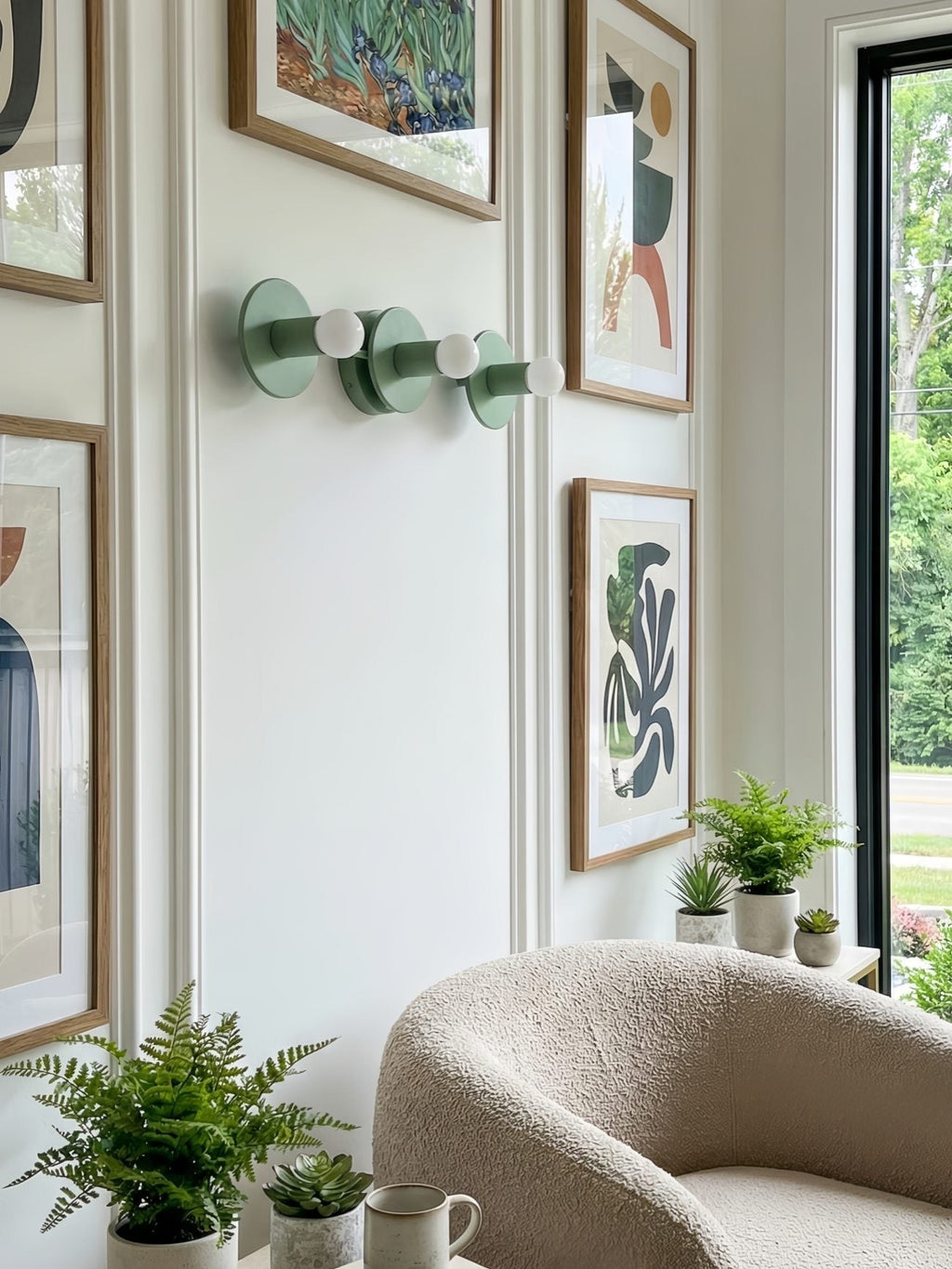 Metal Wall Lamp with Spherical Glass Shades 3-Light Bathroom Lighting Matte Green - Lamylie