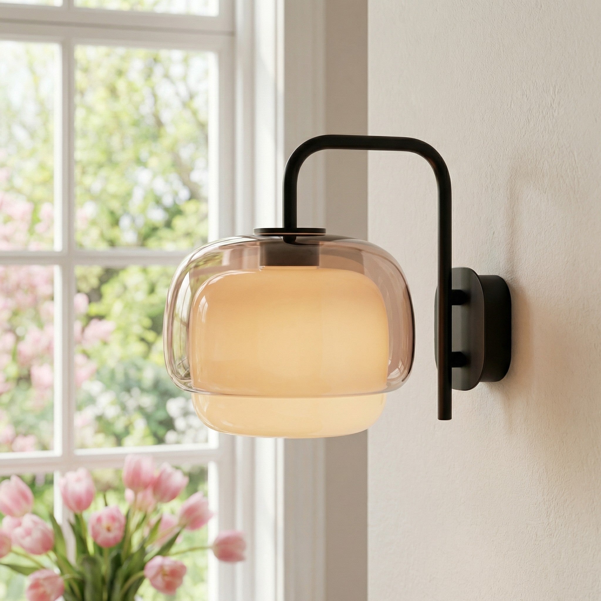 Colored Glass Wall Lamp with Round Shade | Green, Pink, Orange | Modern LED Lighting - Lamylie
