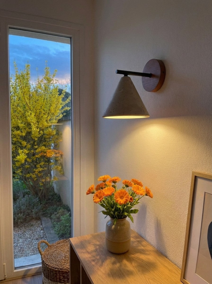 Travertin Wandleuchte konisches Design Minimalistische Akzentbeleuchtung Schlafzimmer Wohnzimmer - Lamylie