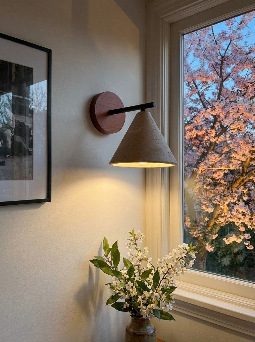 Travertine Wall Lamp Tapered Design Minimalist Accent Lighting Bedroom Living Room - Lamylie