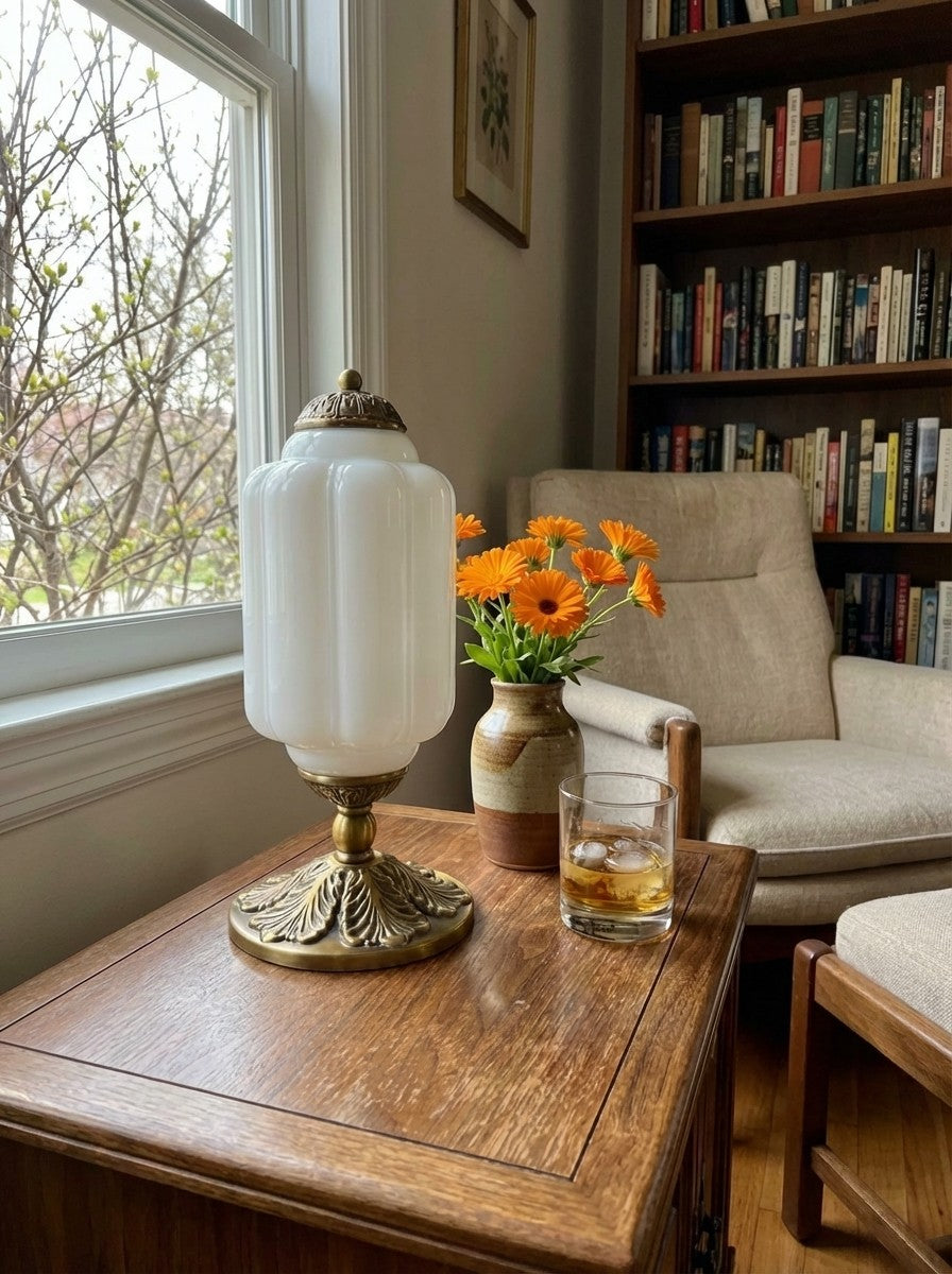 Vintage Glass Table Lamp with Brass or Black Finish - Lamylie