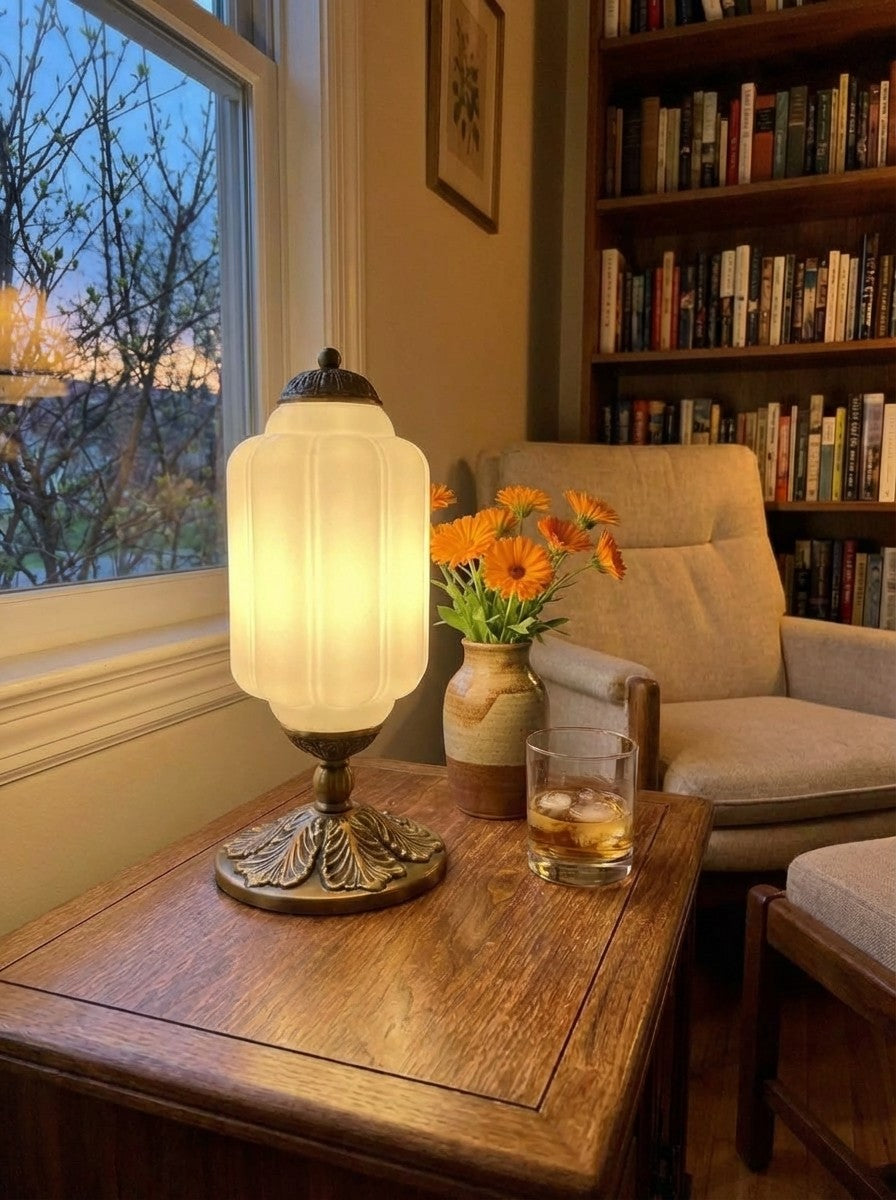 Vintage Glass Table Lamp with Brass or Black Finish - Lamylie