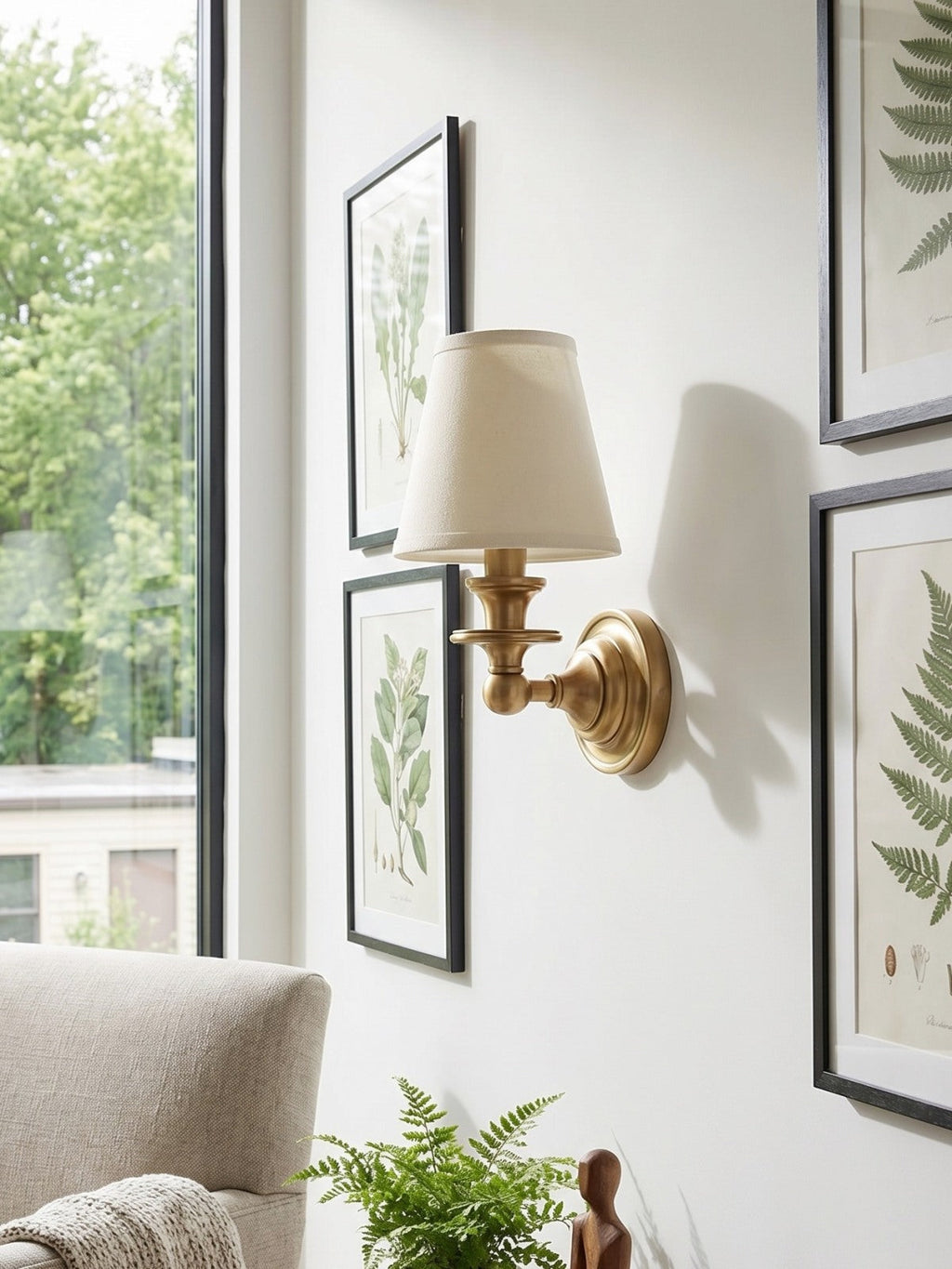Wall Lamp with Fabric Shade and Gooseneck Arm | Wrought Iron Fixture with Adjustable Reading Lamp - Lamylie