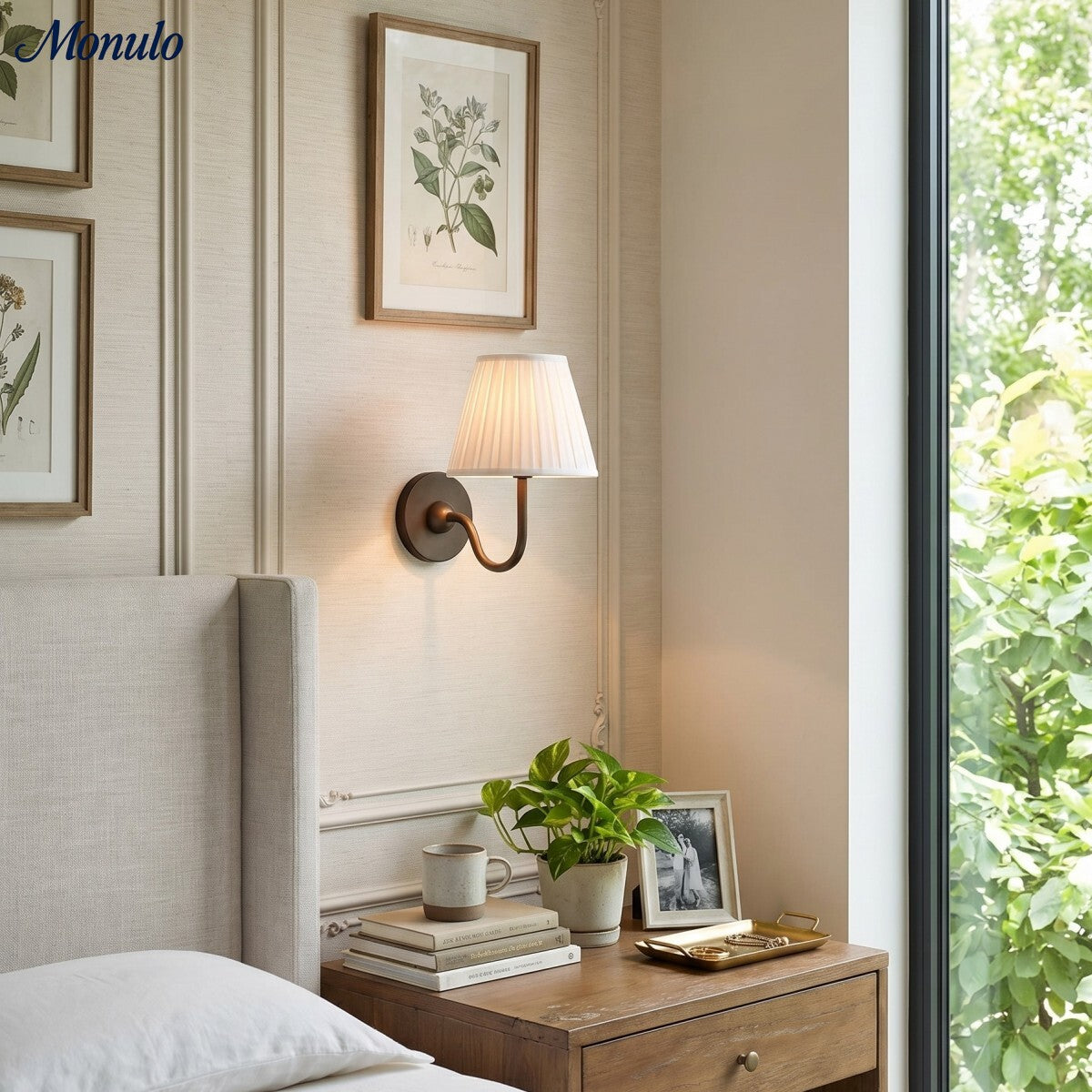 Wall Lamp with Pleated Fabric Shade | Classic Lighting for Bedroom and Living Room - Lamylie