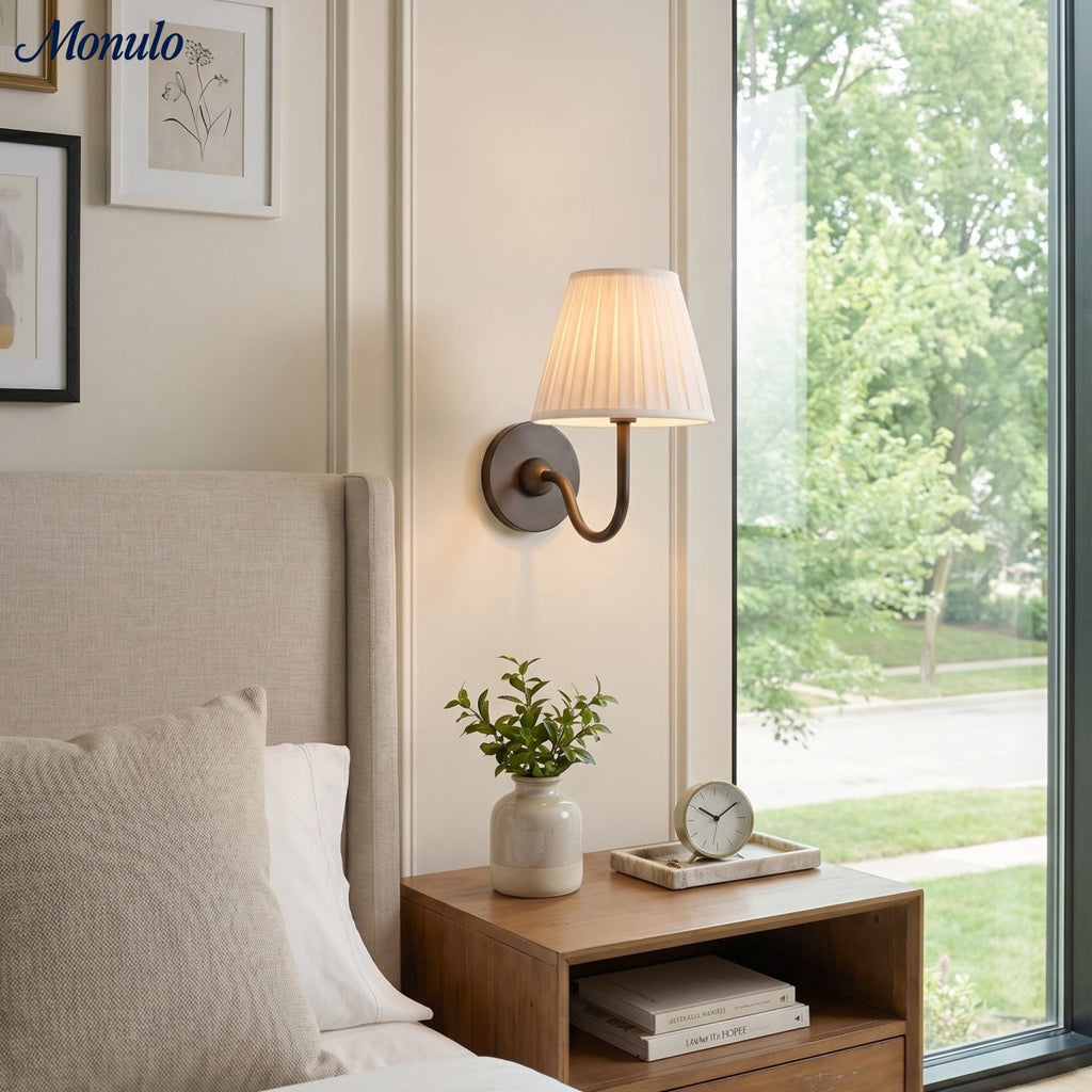 Wall Lamp with Pleated Fabric Shade | Classic Lighting for Bedroom and Living Room - Lamylie
