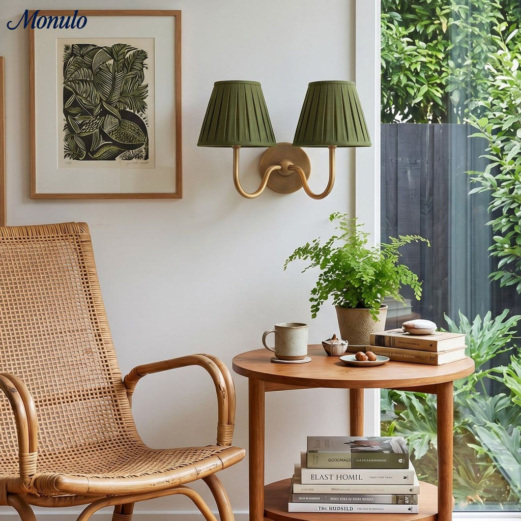Wall Lamp with Pleated Fabric Shade | Classic Lighting for Bedroom and Living Room - Lamylie