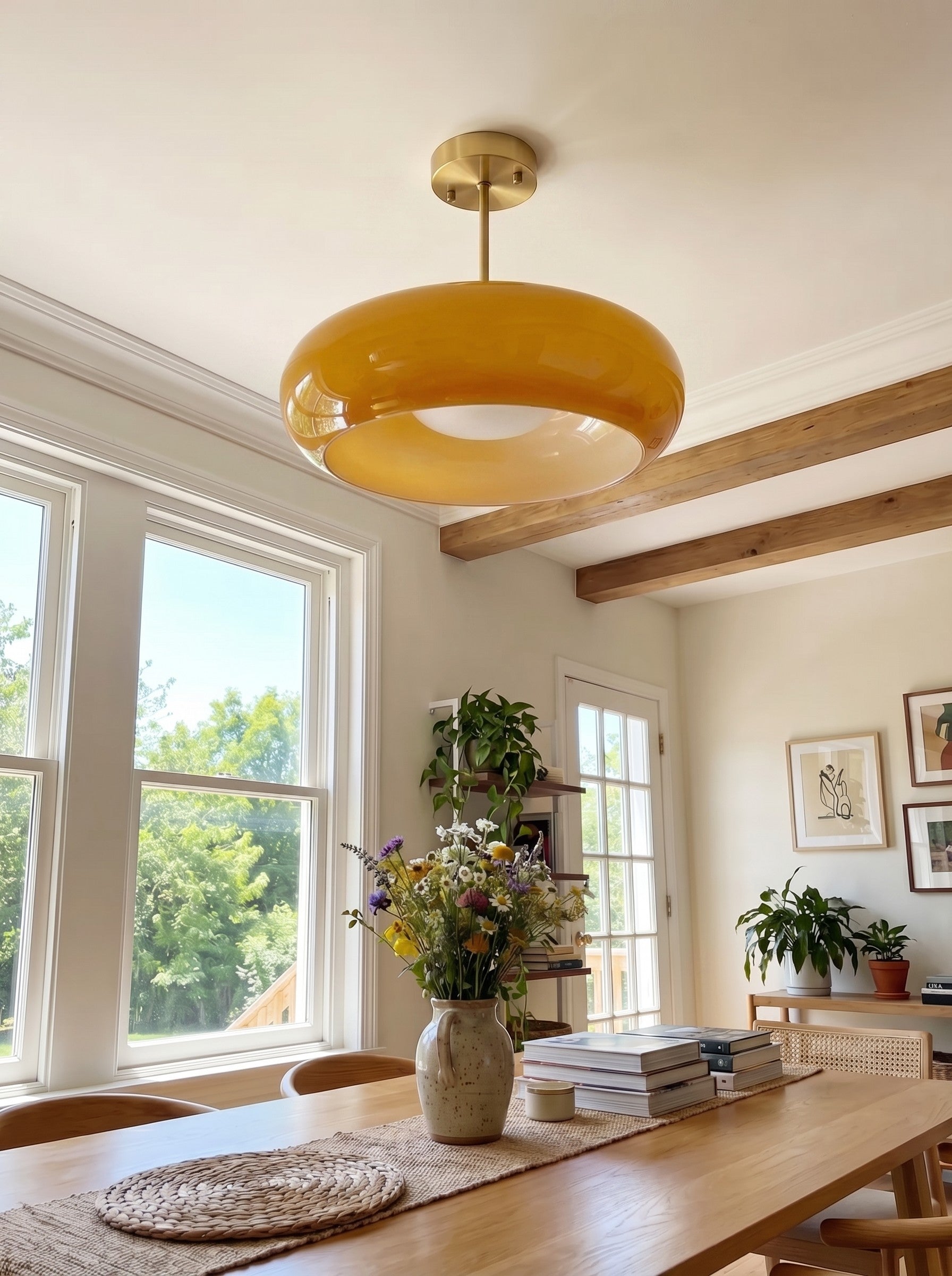 Ceiling Lamp Glass Disc Bauhaus Design Brass or Chrome Orange Yellow or White Glass Retro Stylish Lighting - Lamylie
