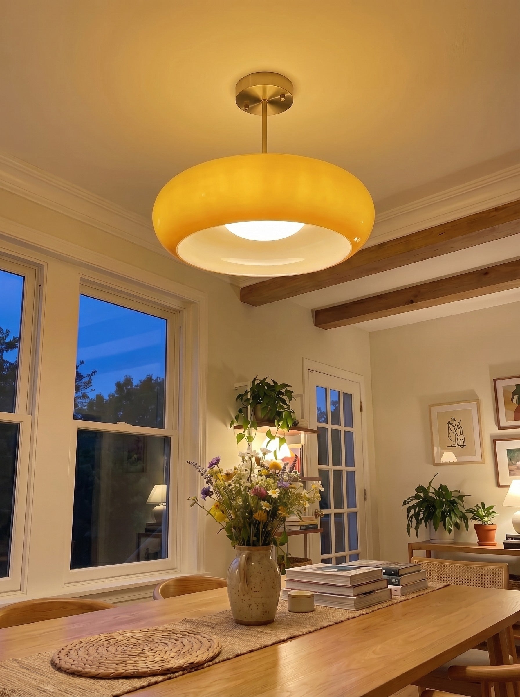 Ceiling Lamp Glass Disc Bauhaus Design Brass or Chrome Orange Yellow or White Glass Retro Stylish Lighting - Lamylie