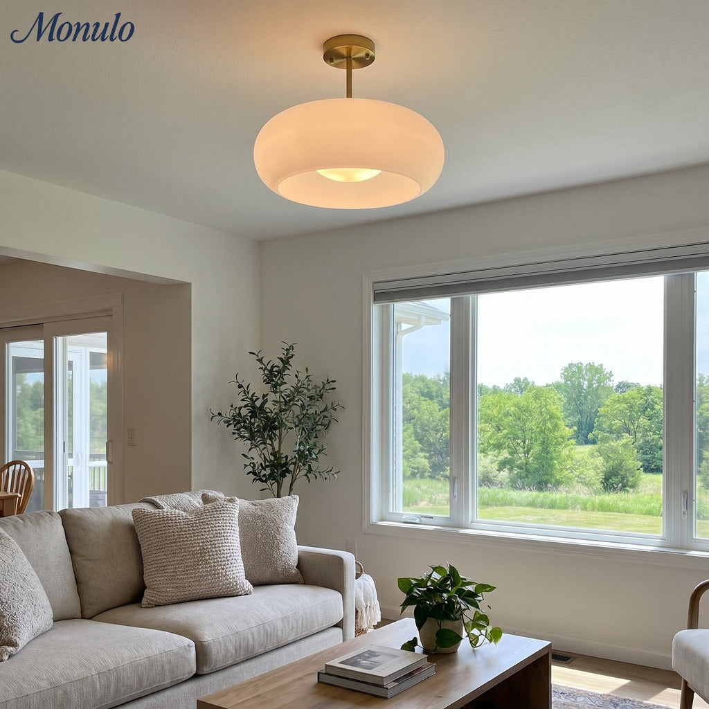 Ceiling Lamp Glass Disc Bauhaus Design Brass or Chrome Orange Yellow or White Glass Retro Stylish Lighting - Lamylie
