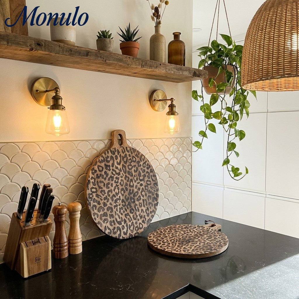 Wooden Serving Board Sapele Wood Round and Square Scandinavian Design for Kitchen and Table - Lamylie