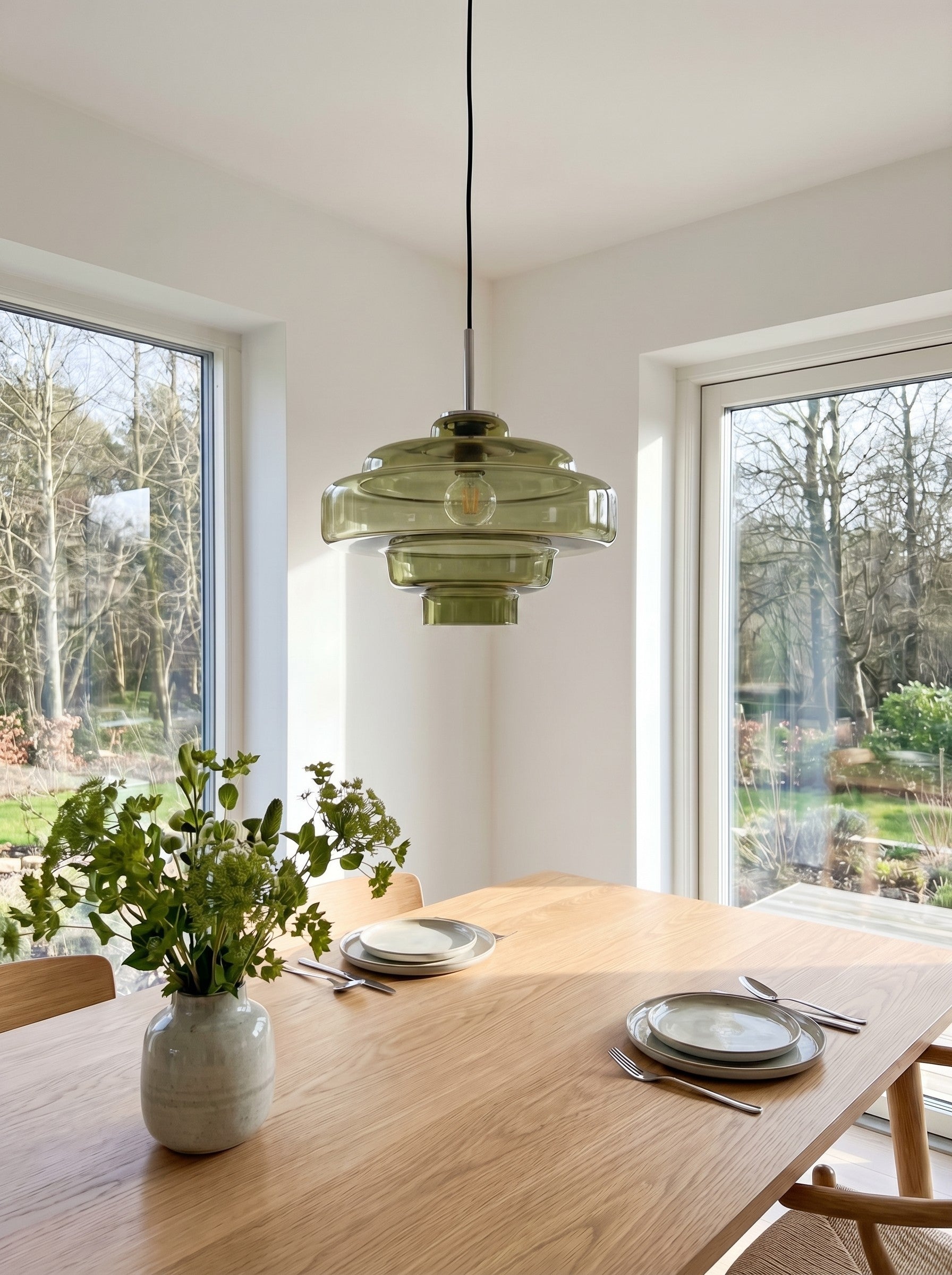 Colored Glass Pendant Lamp with Adjustable Suspension | Modern Light Point for Dining Room Kitchen Living Room - Lamylie