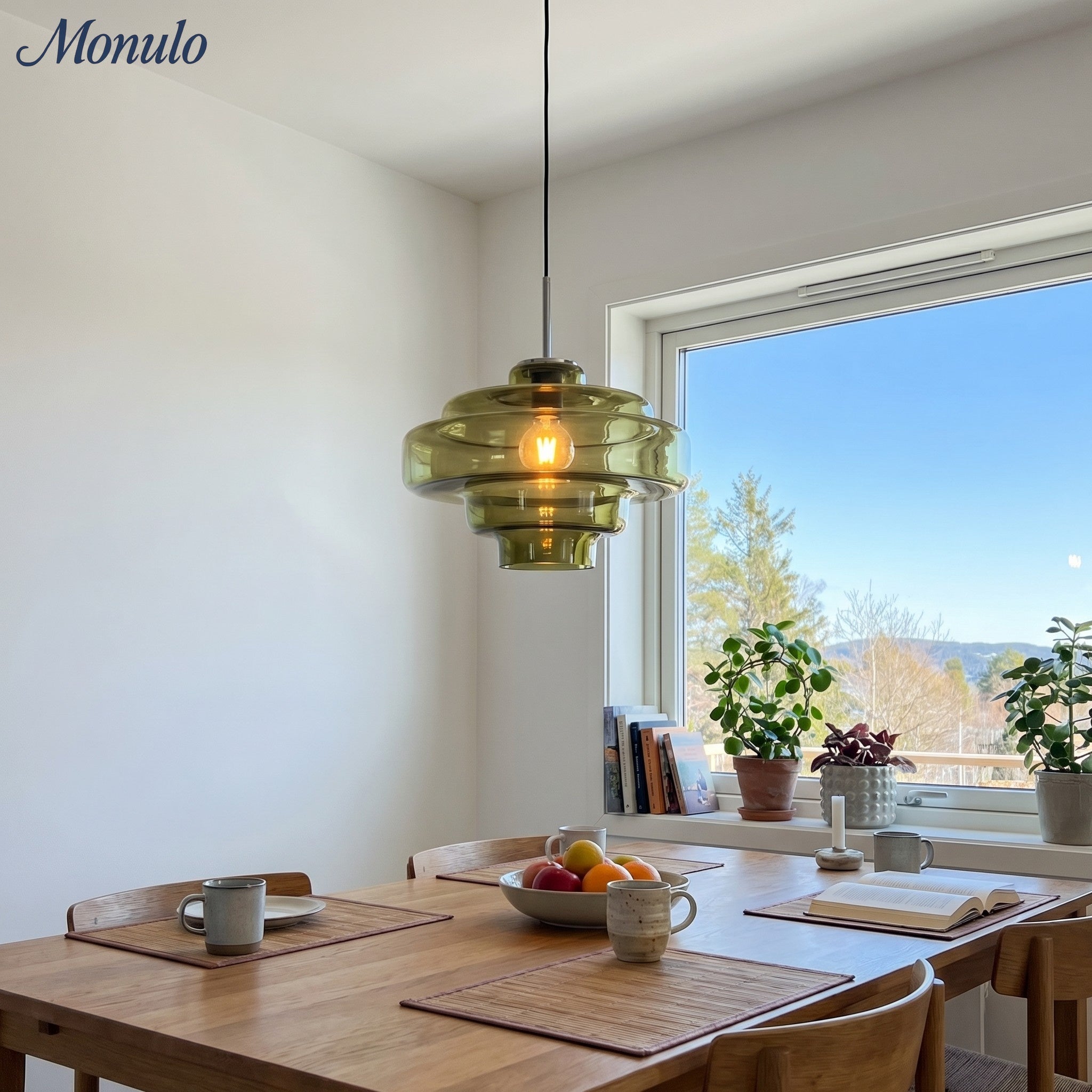 Colored Glass Pendant Lamp with Adjustable Suspension | Modern Light Point for Dining Room Kitchen Living Room - Lamylie