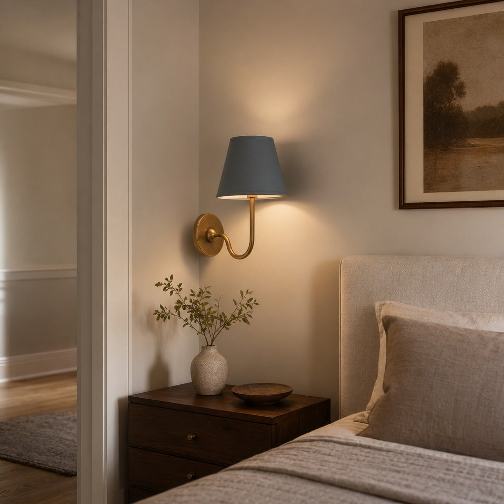 Wall Lamp with Pleated Fabric Shade | Classic Lighting for Bedroom and Living Room - Lamylie