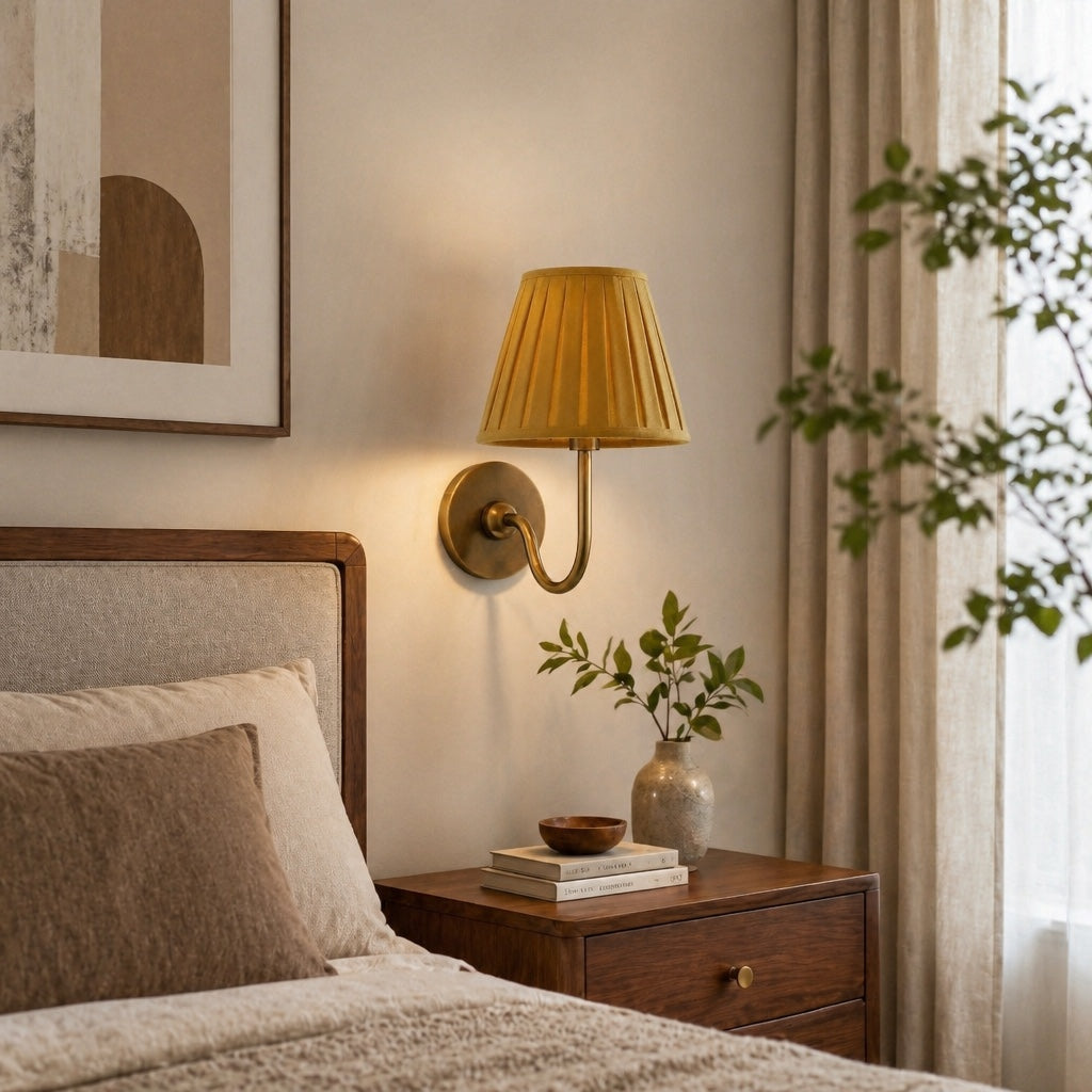 Wall Lamp with Pleated Fabric Shade | Classic Lighting for Bedroom and Living Room - Lamylie