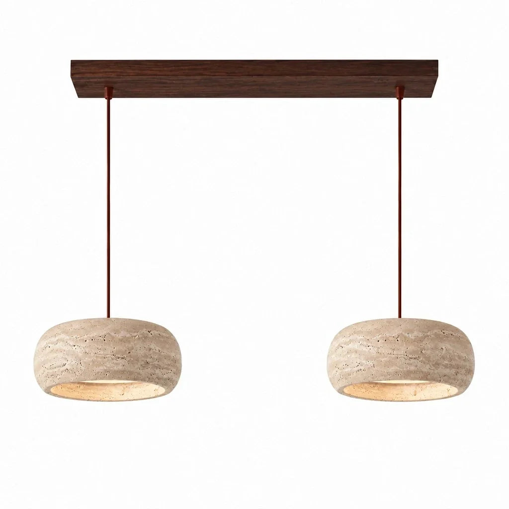 Lampă suspendată din travertin, crem vintage, din piatră naturală, în stil Wabi-Sabi, pentru sufragerie și dormitor – Lamylie